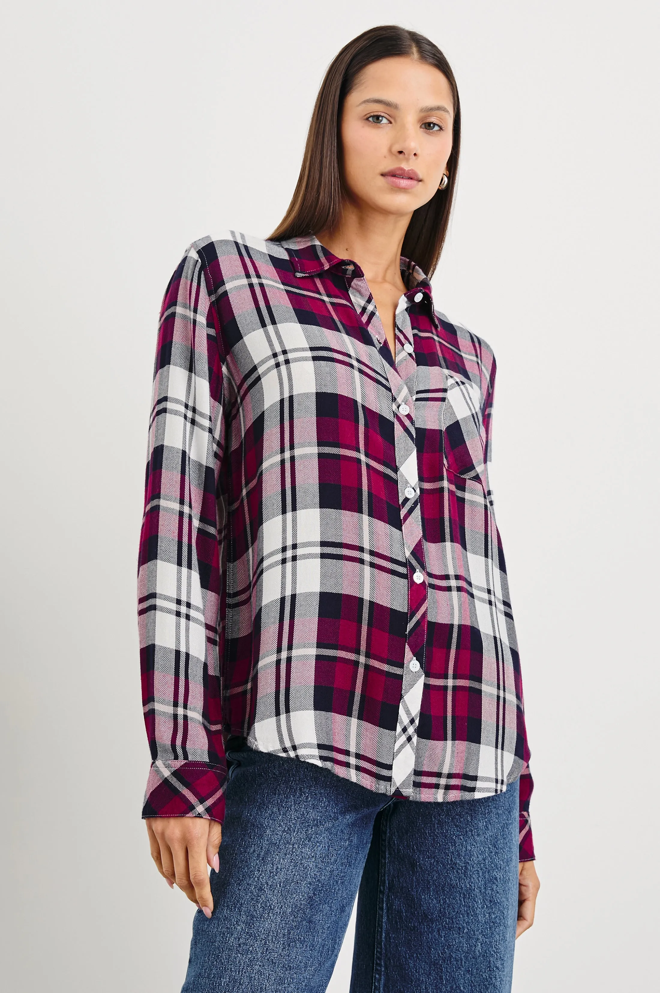 HUNTER SHIRT - LYCHEE NAVY WHITE Rails
