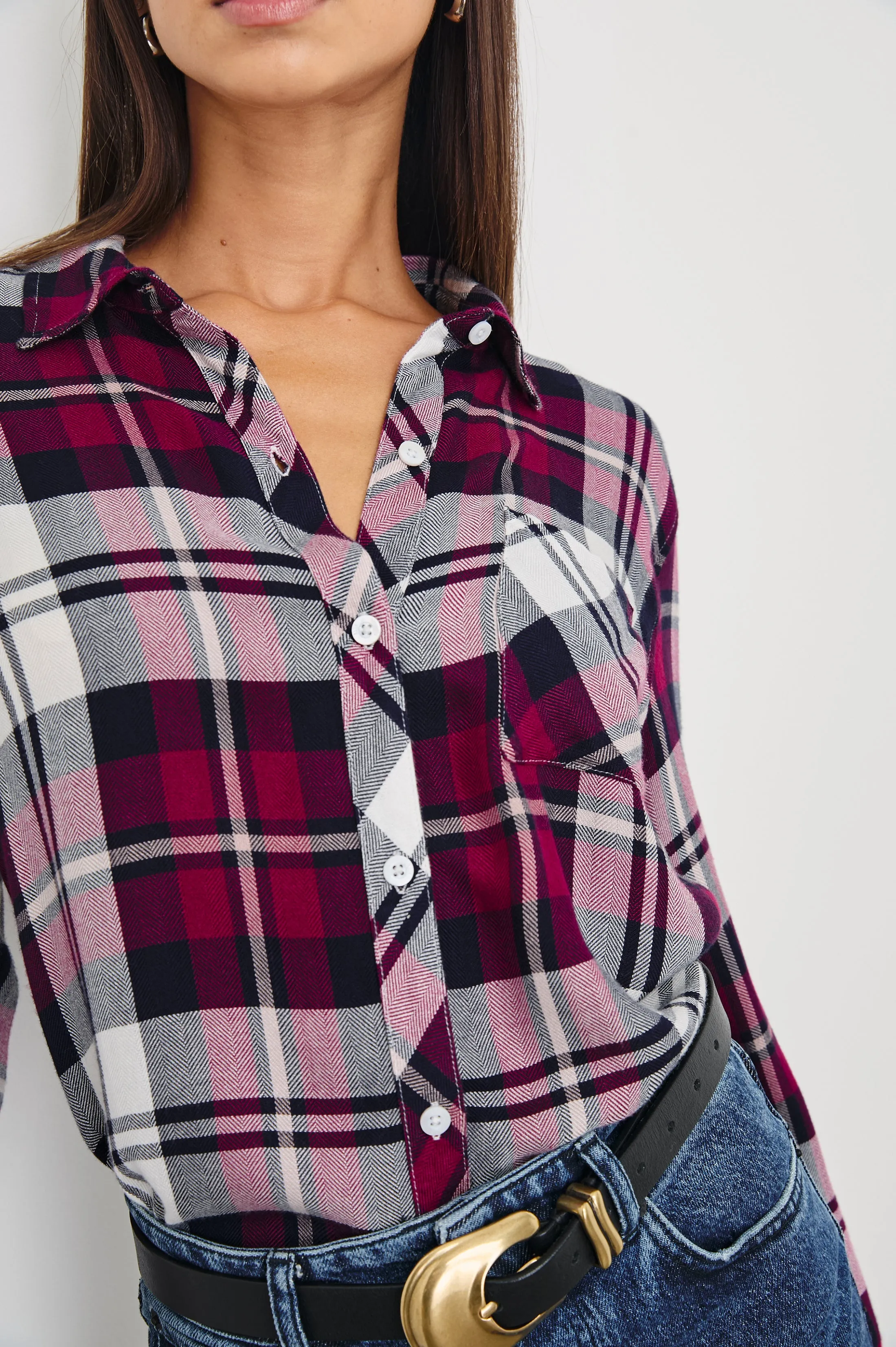 HUNTER SHIRT - LYCHEE NAVY WHITE Rails