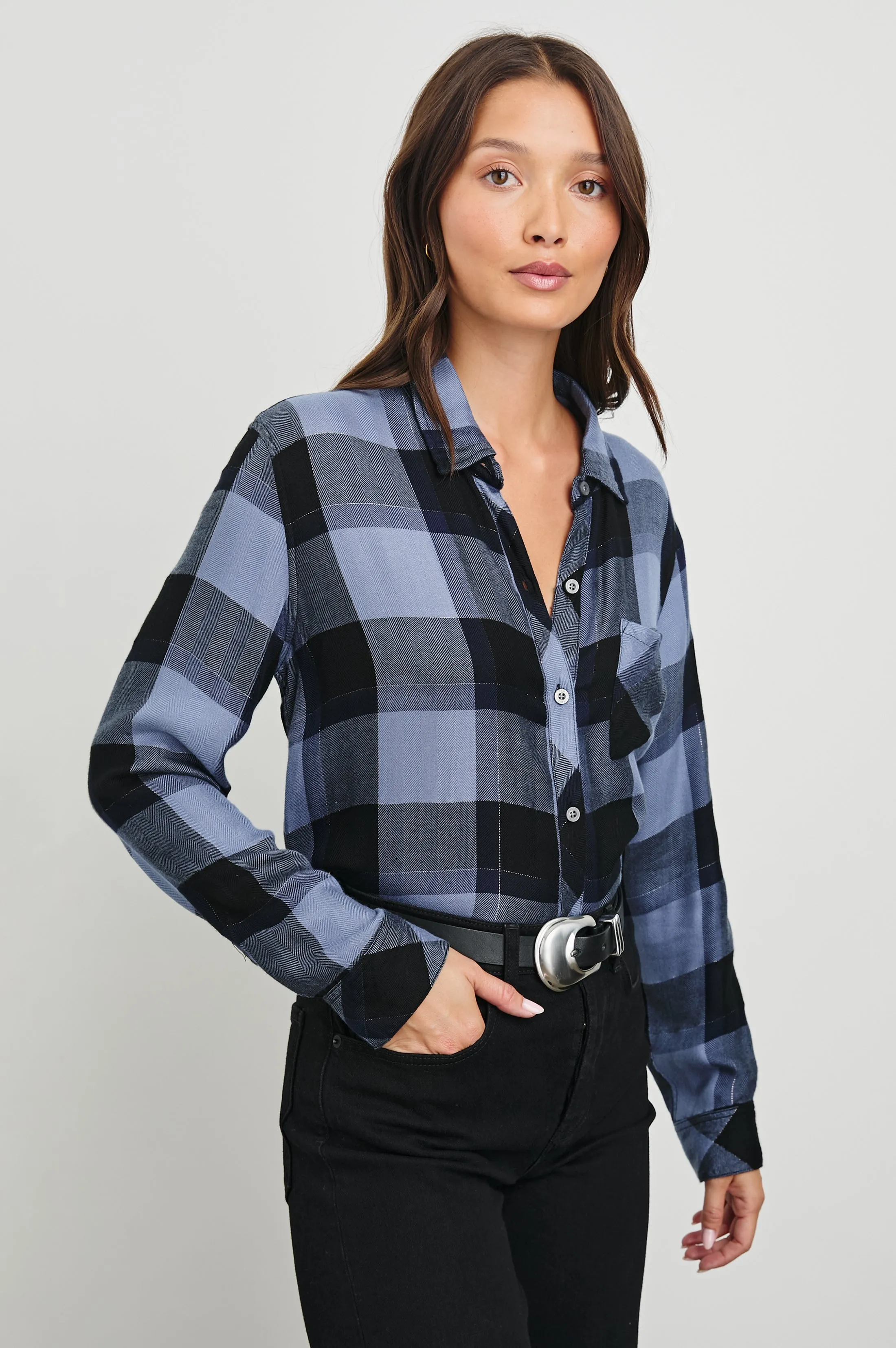HUNTER SHIRT - PERIWINKLE NAVY SILVER LUREX Rails
