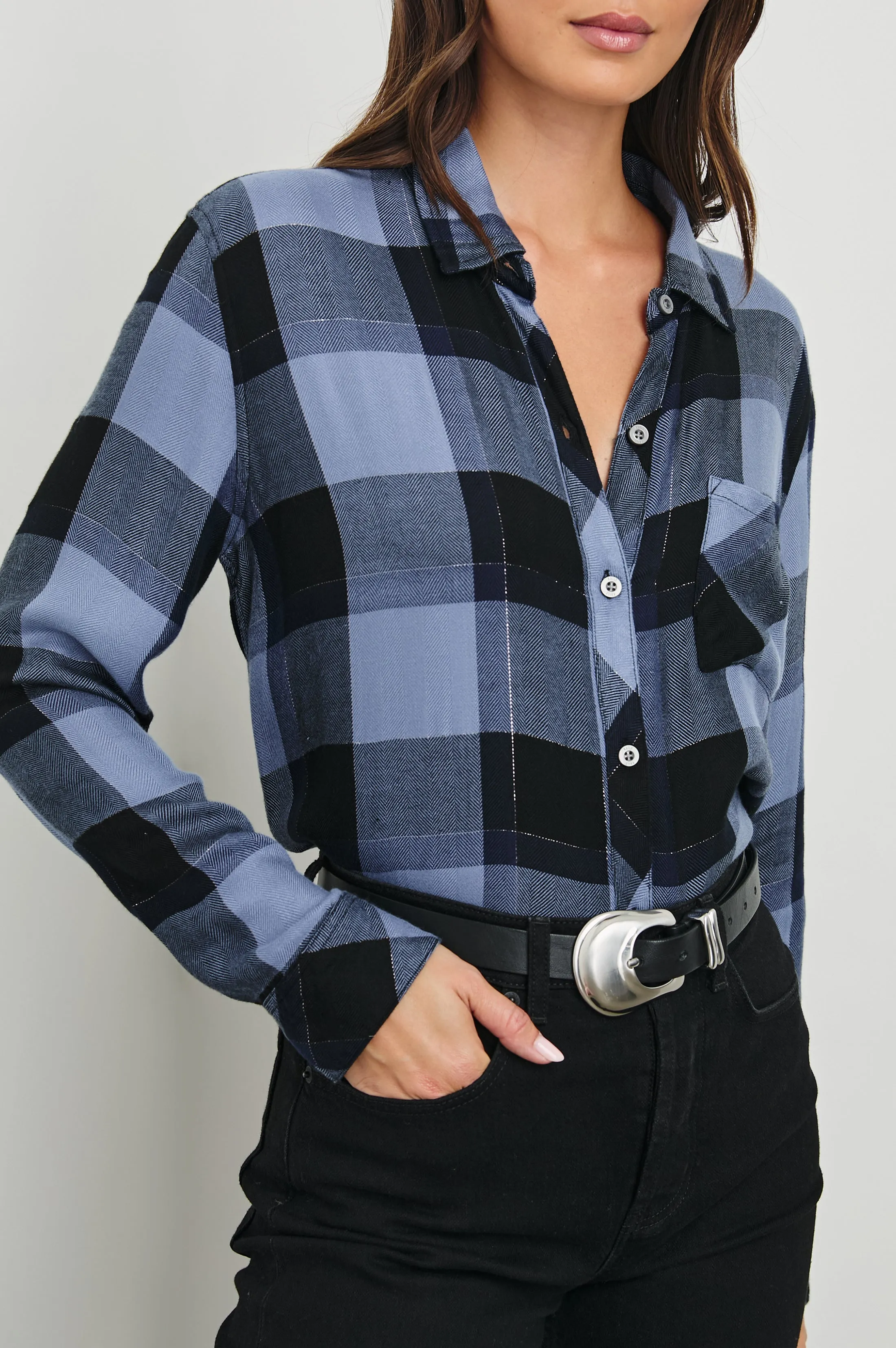 HUNTER SHIRT - PERIWINKLE NAVY SILVER LUREX Rails