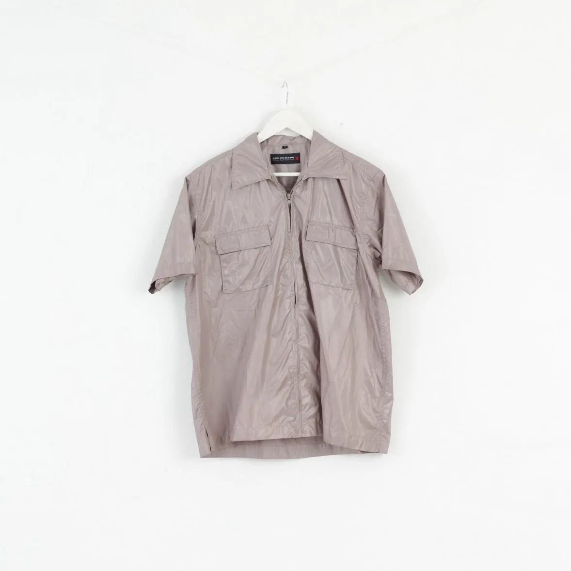 ICONO Mens L Casual Shirt Frost Grey Shiny Full Zipper Disco Top