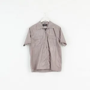 ICONO Mens L Casual Shirt Frost Grey Shiny Full Zipper Disco Top