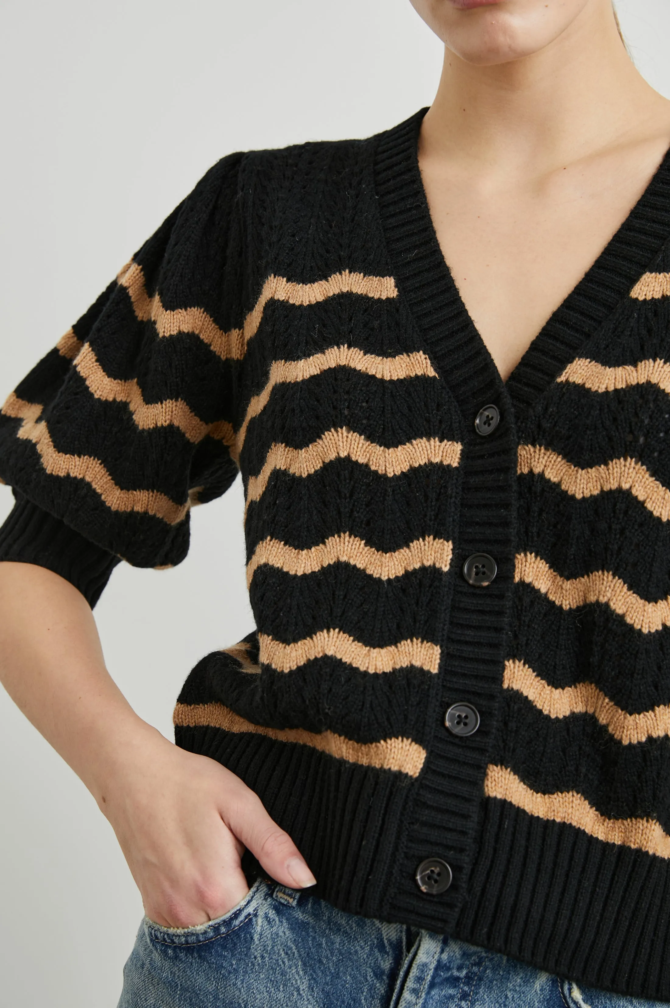 ISLA CARDIGAN - BLACK CAMEL STRIPE Rails