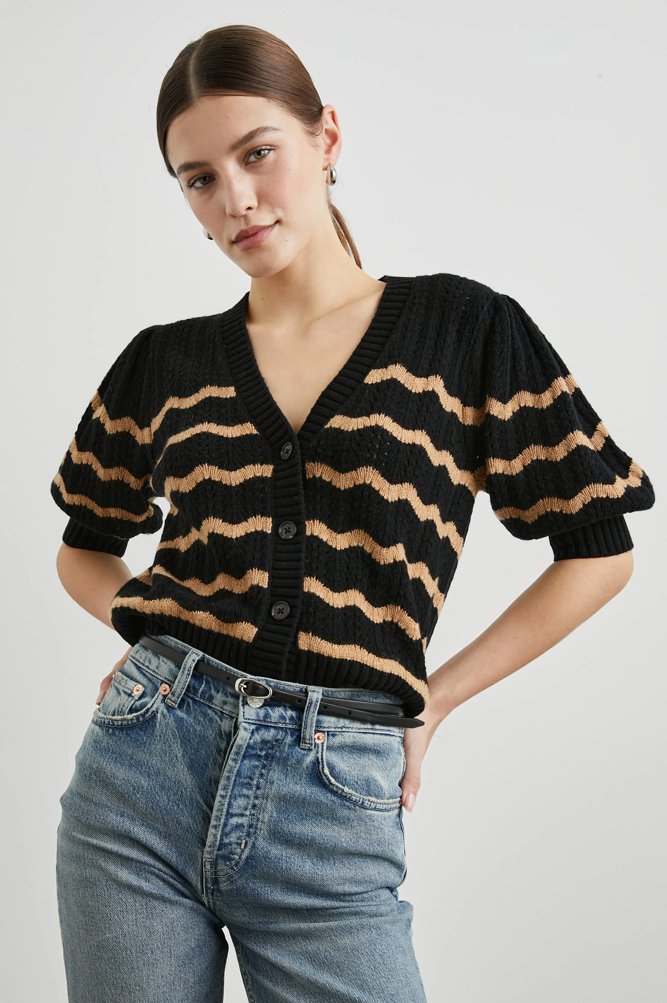 ISLA CARDIGAN - BLACK CAMEL STRIPE Rails