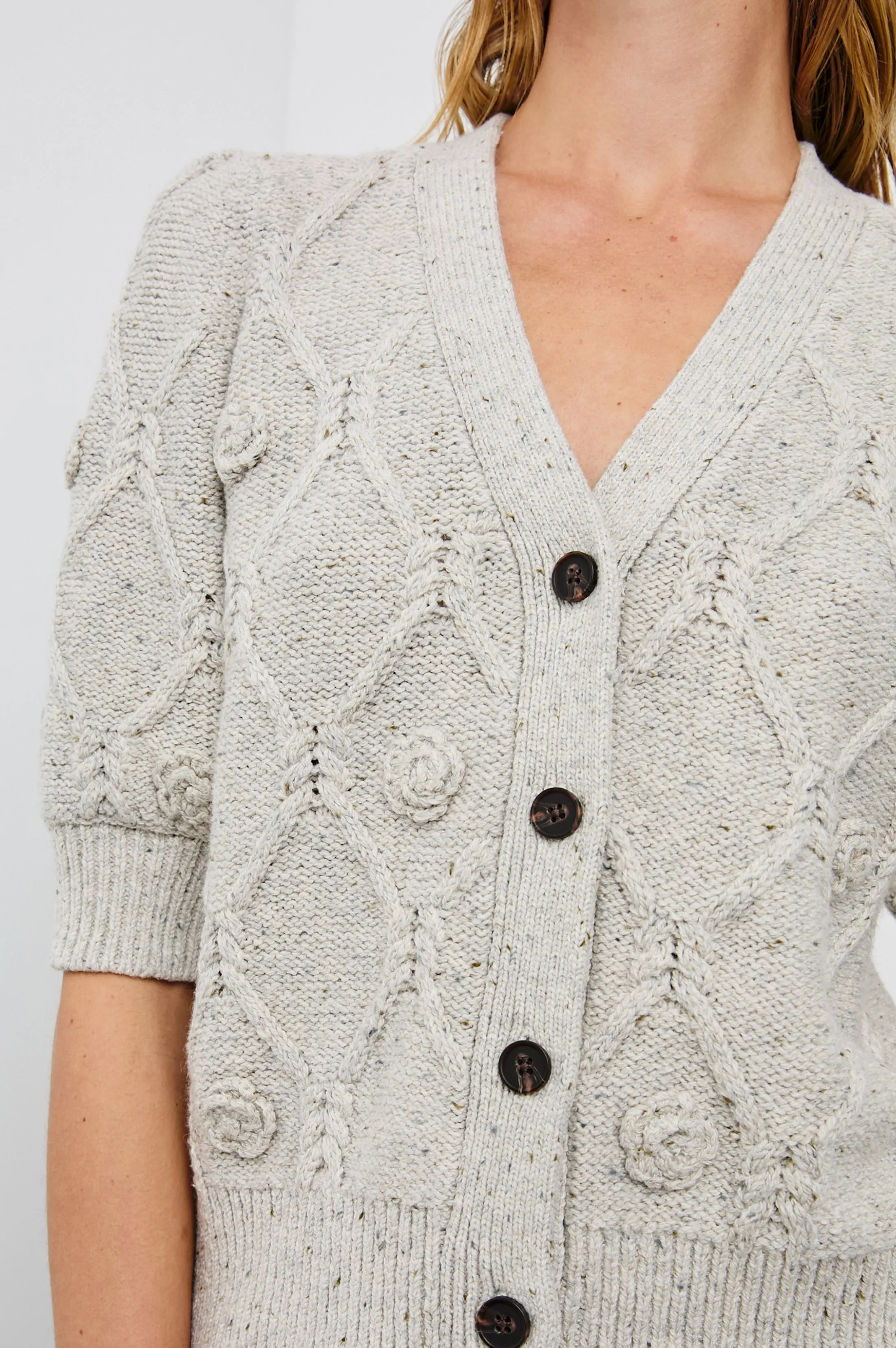 ISLA CARDIGAN - GREY WITH CROCHET DAISIES Rails