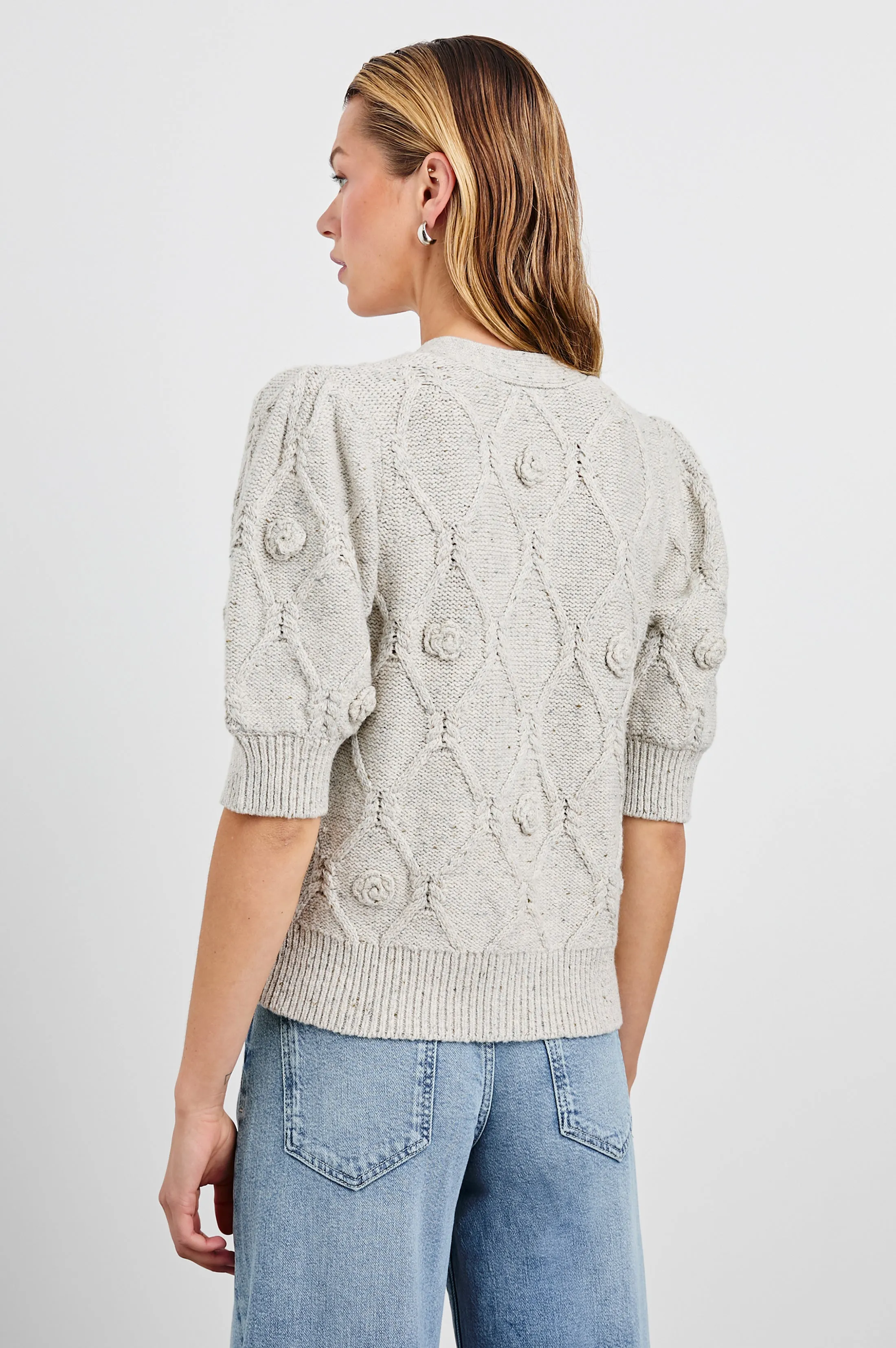 ISLA CARDIGAN - GREY WITH CROCHET DAISIES Rails