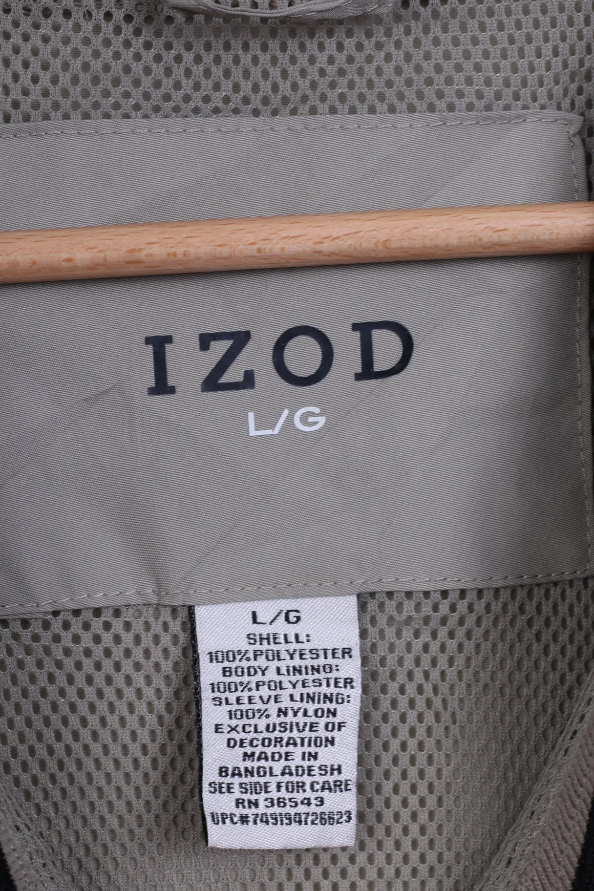 IZOD Mens L Jacket Taupe V Neck Sport