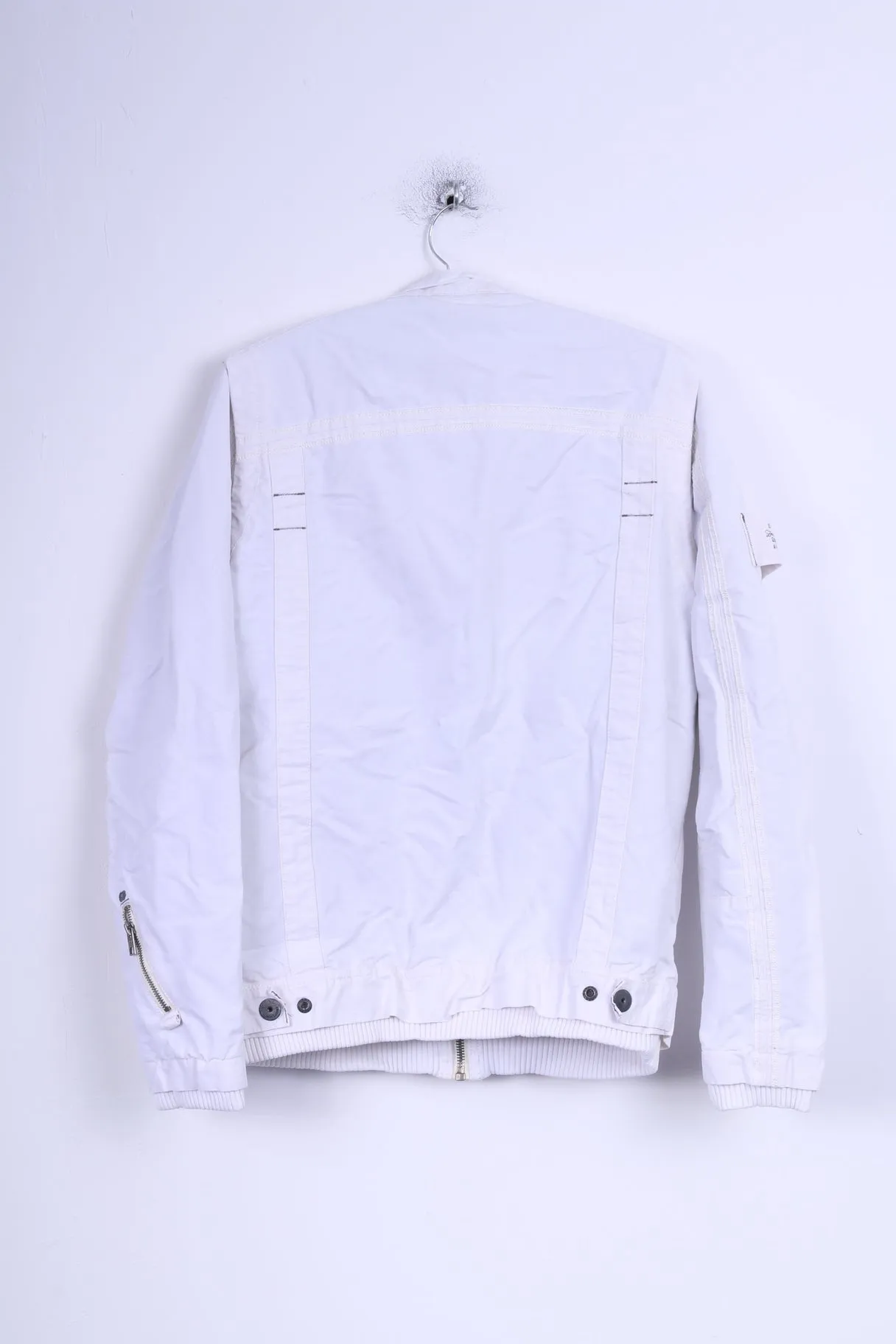 Jack & Jones Mens L Jacket White Cotton Zip Up Embroidered Casual Top