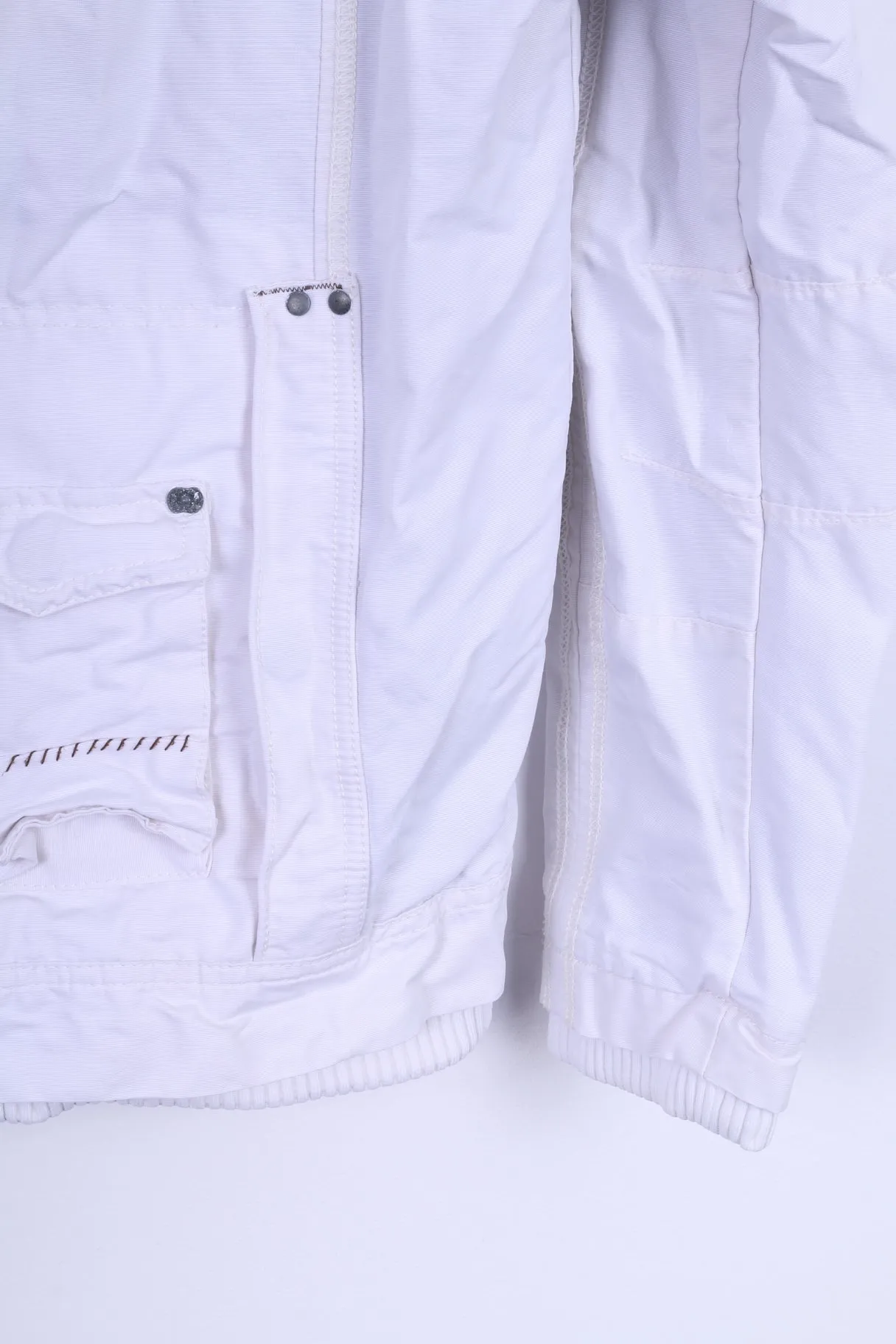 Jack & Jones Mens L Jacket White Cotton Zip Up Embroidered Casual Top