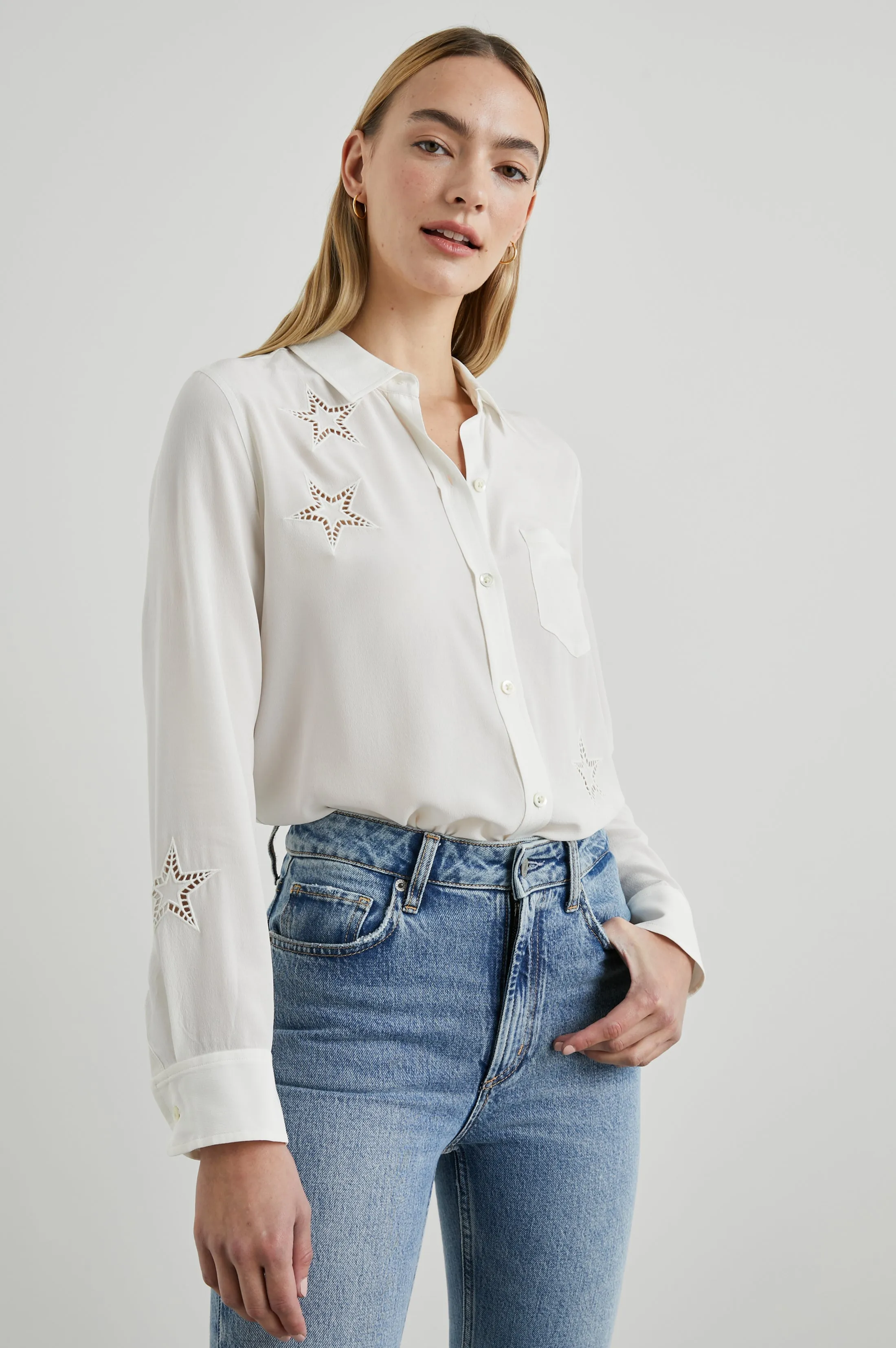 KATE SHIRT - IVORY EYELET STARS Rails