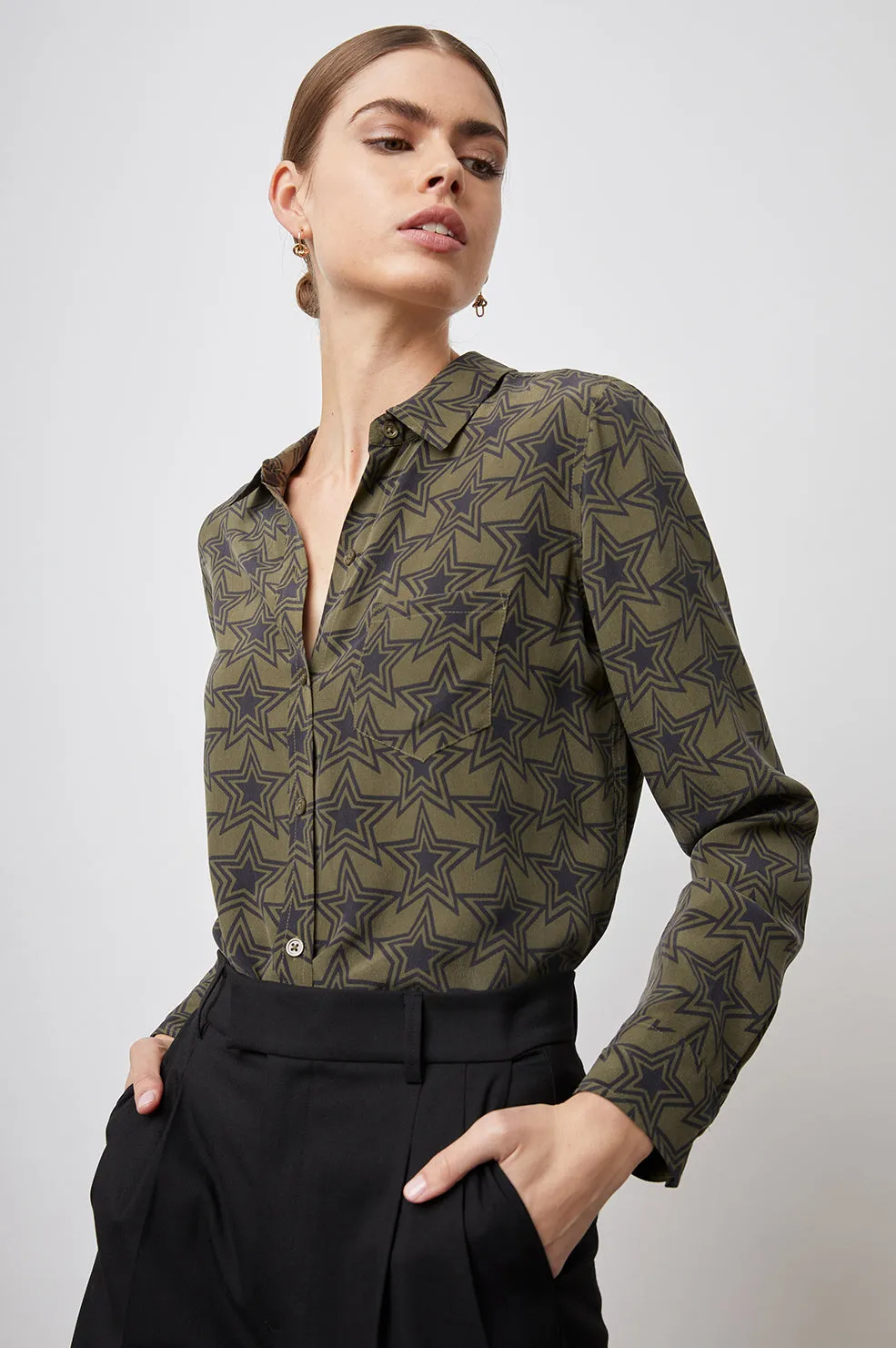 KATE SHIRT - OLIVE STARGAZE Rails