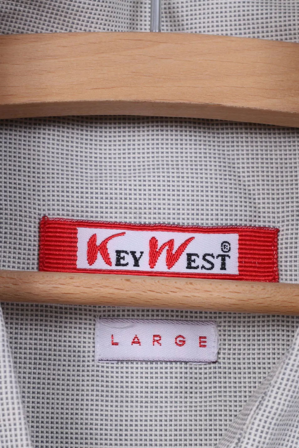 Key West Mens L Casual Shirt Grey Mini Check Detailed Buttons Cotton Top