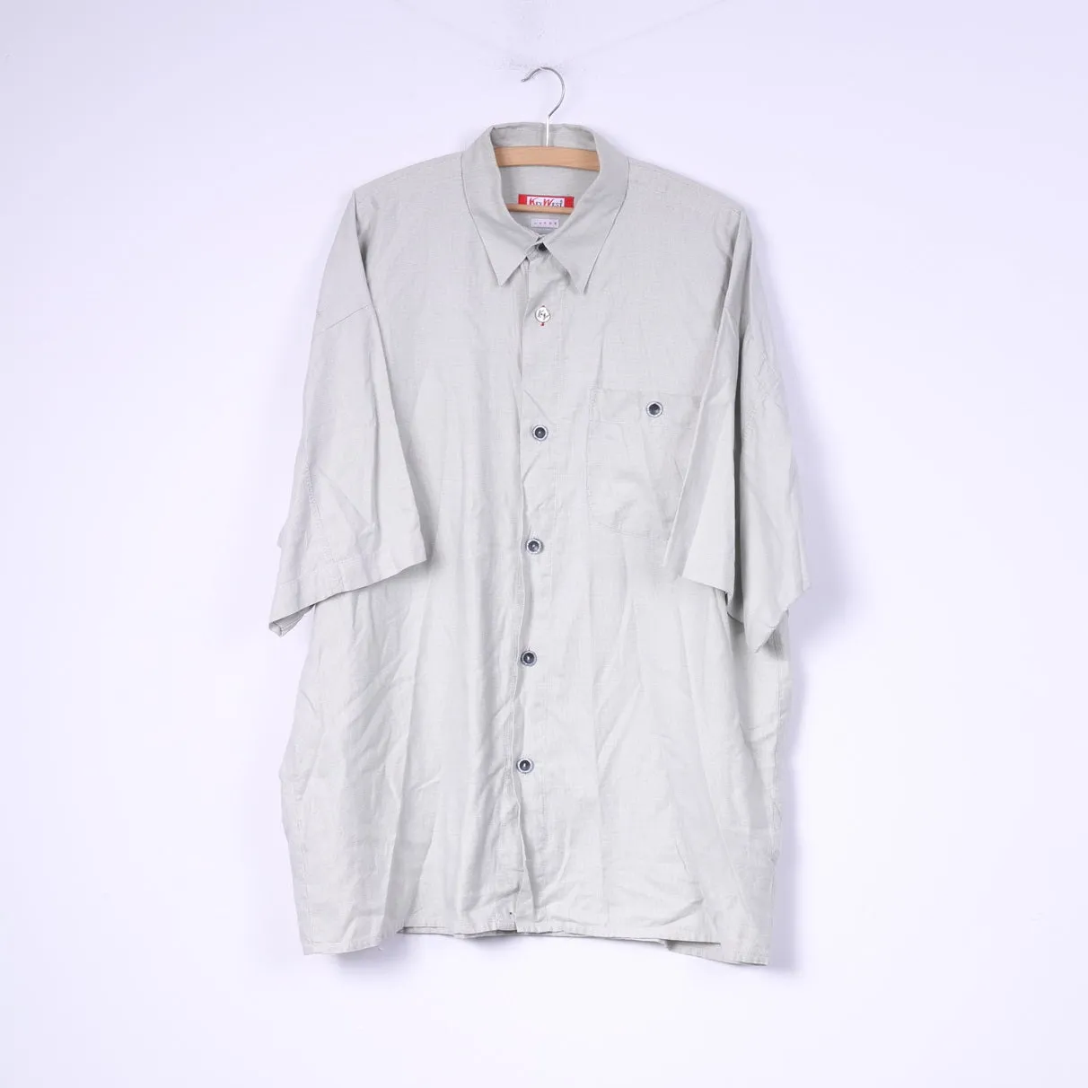 Key West Mens L Casual Shirt Grey Mini Check Detailed Buttons Cotton Top
