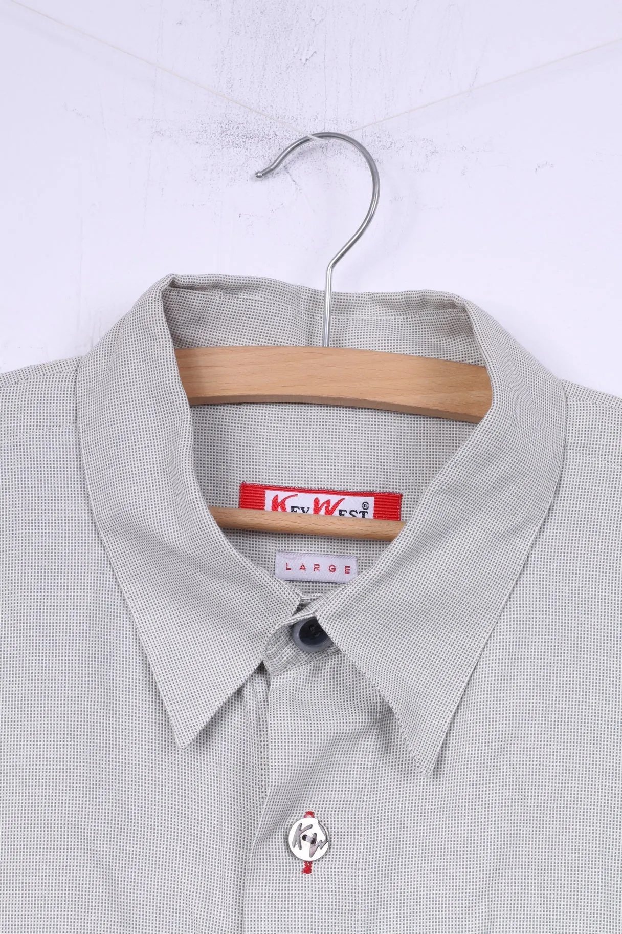 Key West Mens L Casual Shirt Grey Mini Check Detailed Buttons Cotton Top