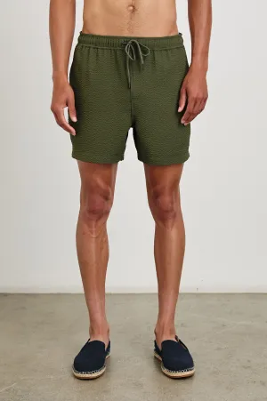 LA BREA SWIM SHORT - OLIVE SEERSUCKER Rails