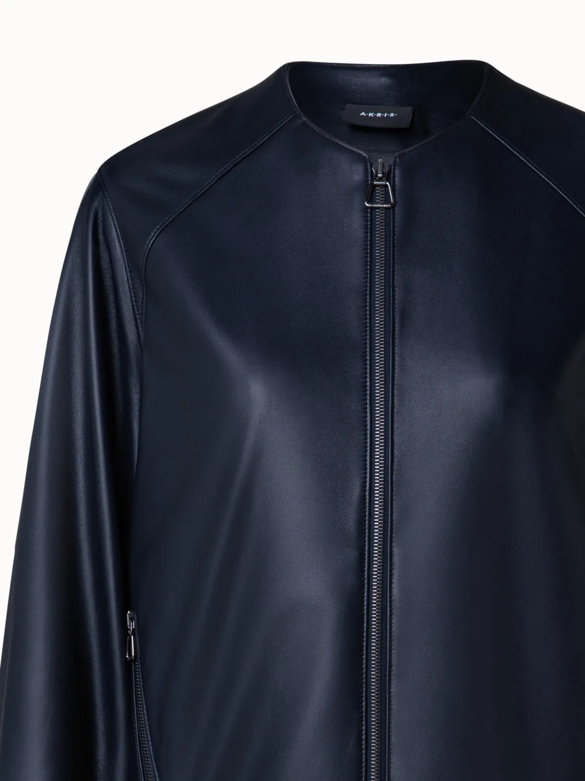 Lamb Nappa Leather Bomber Jacket Akris