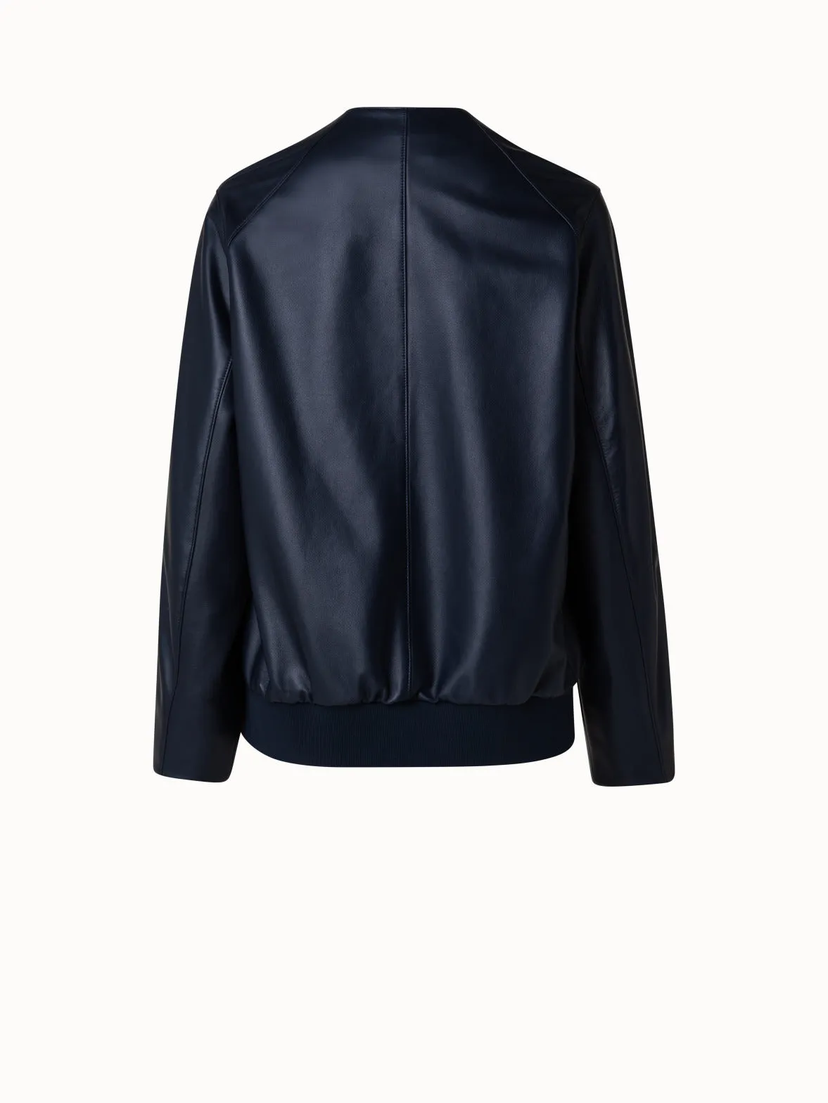 Lamb Nappa Leather Bomber Jacket Akris