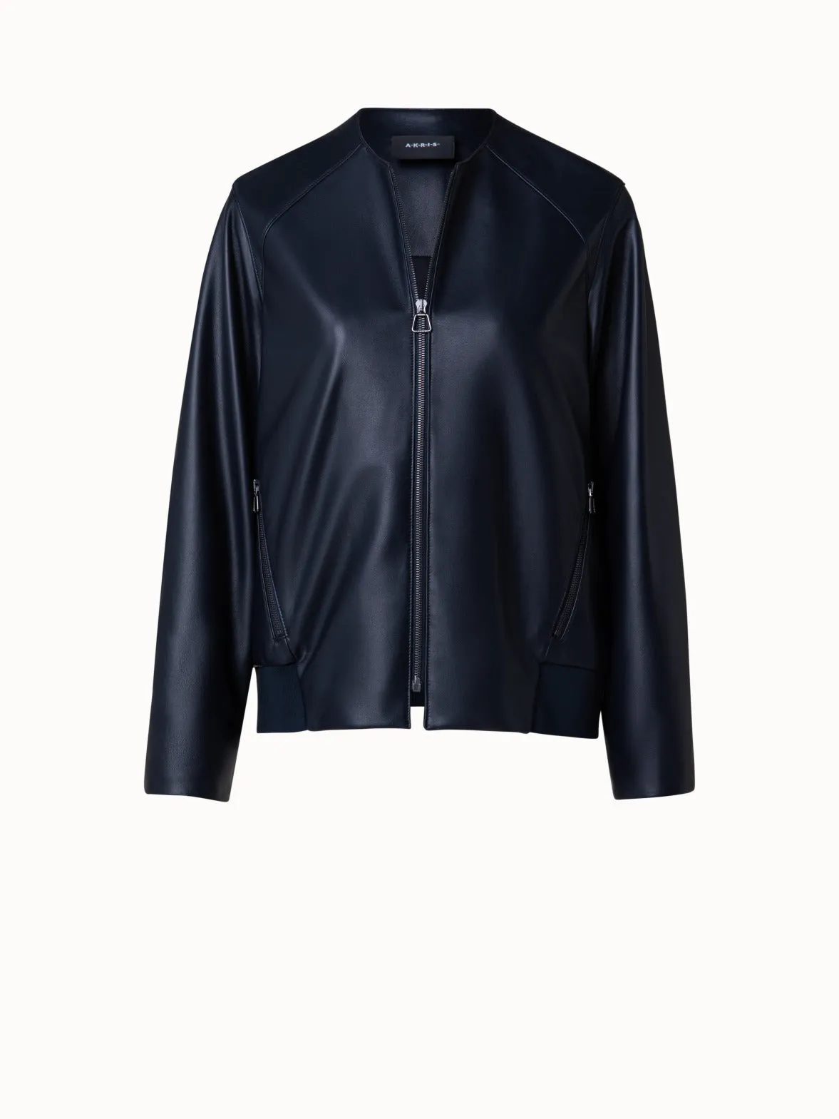 Lamb Nappa Leather Bomber Jacket Akris