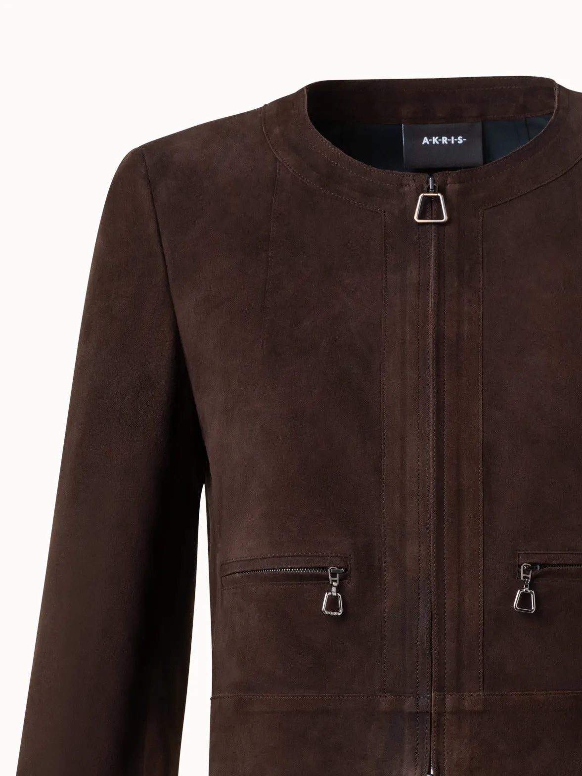 Lambskin Suede Short Jacket Akris
