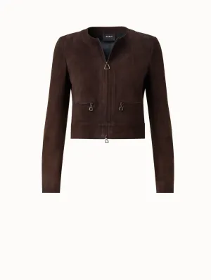 Lambskin Suede Short Jacket Akris