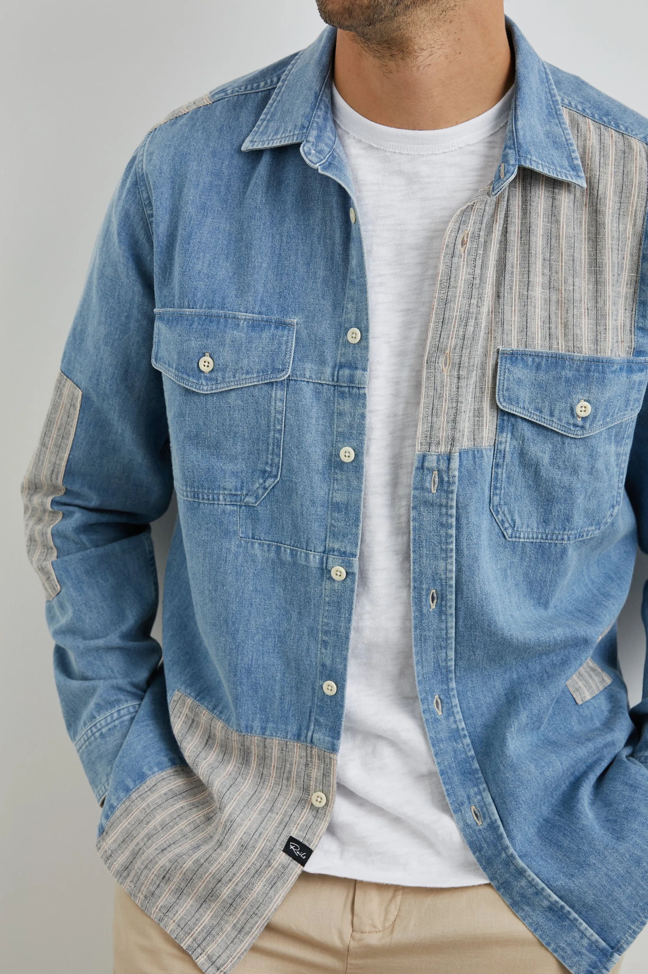 LARSEN SHIRT - MEDIUM INDIGO PATCHWORK Rails