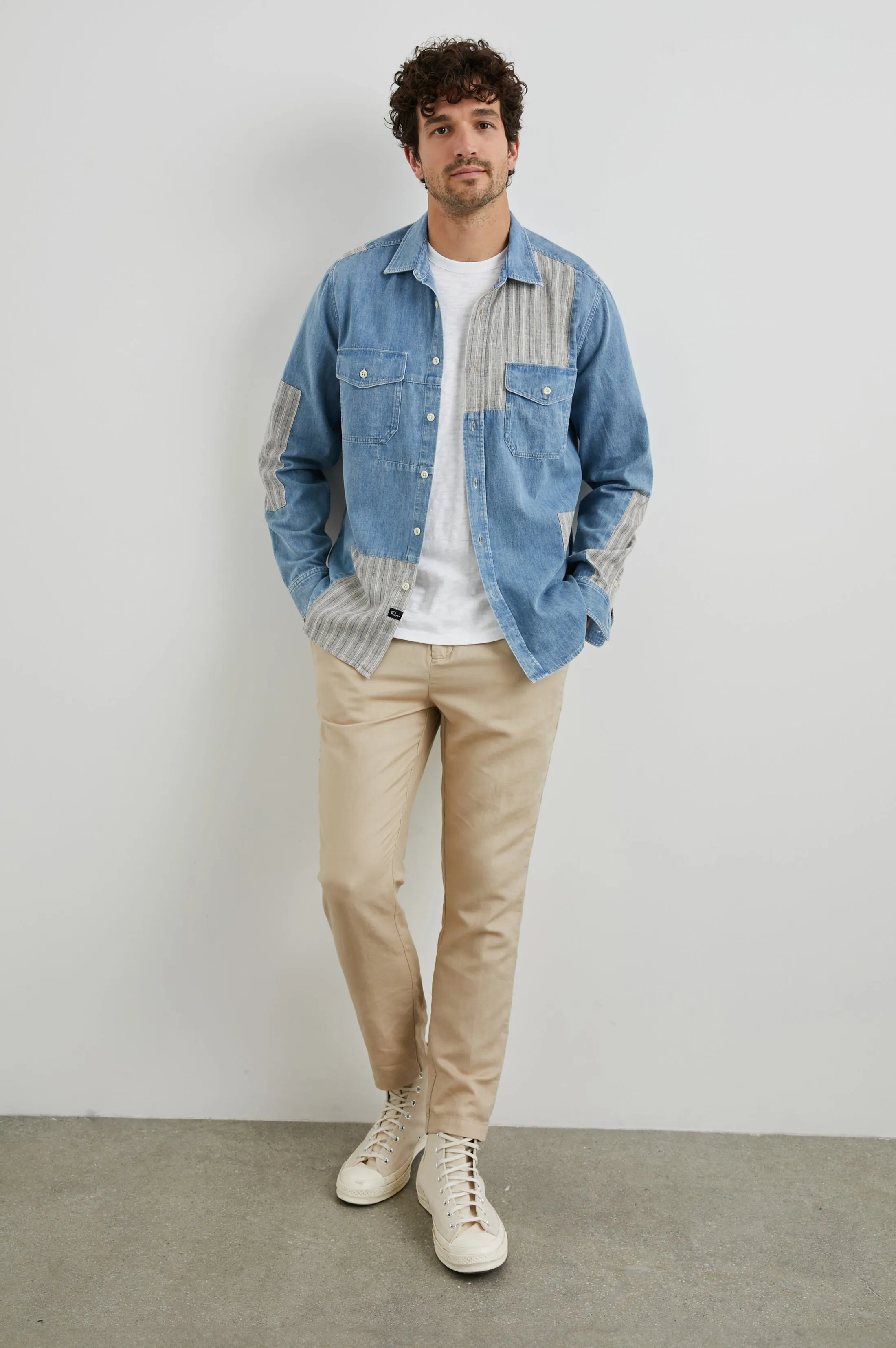 LARSEN SHIRT - MEDIUM INDIGO PATCHWORK Rails