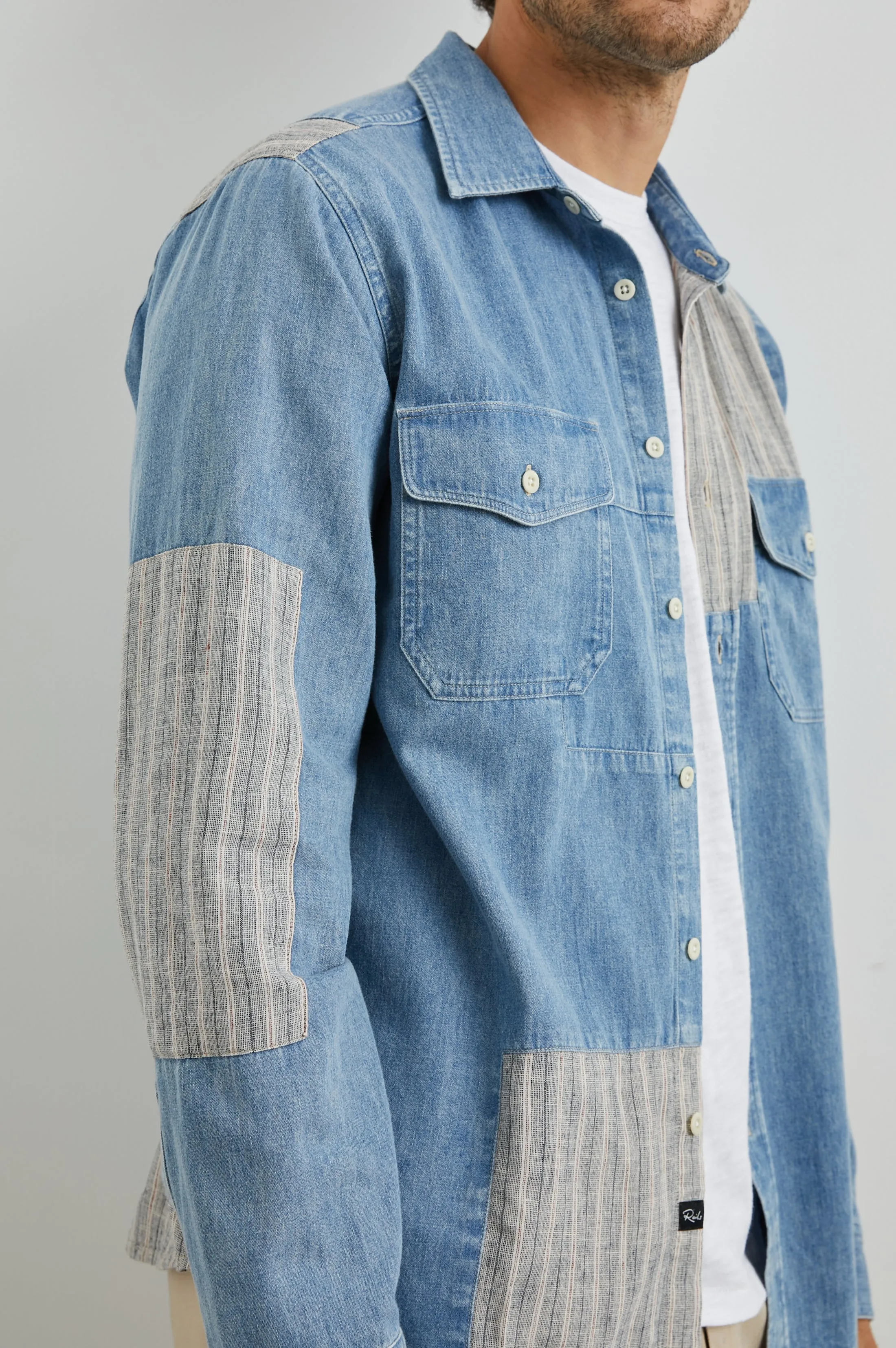 LARSEN SHIRT - MEDIUM INDIGO PATCHWORK Rails