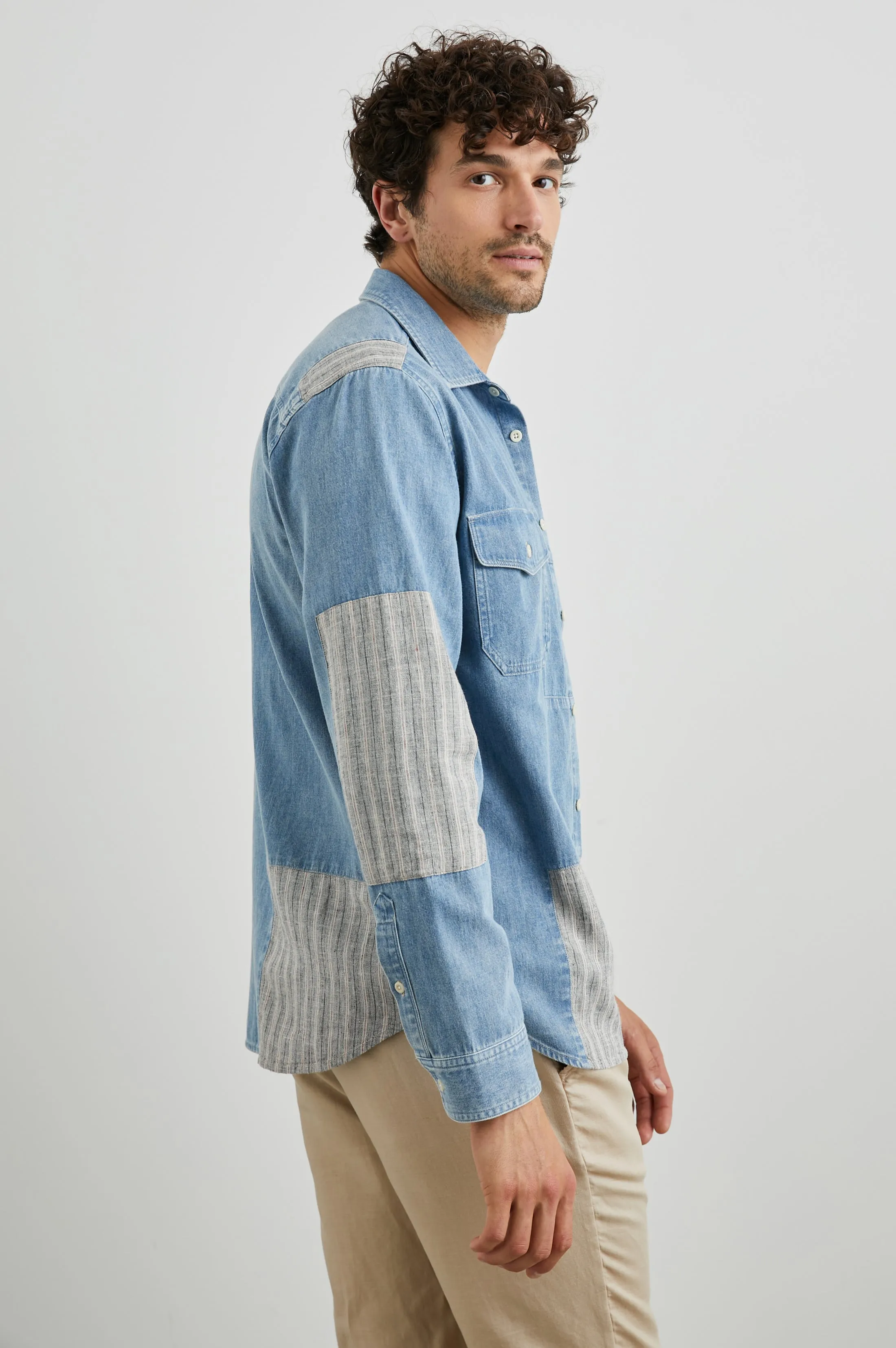 LARSEN SHIRT - MEDIUM INDIGO PATCHWORK Rails