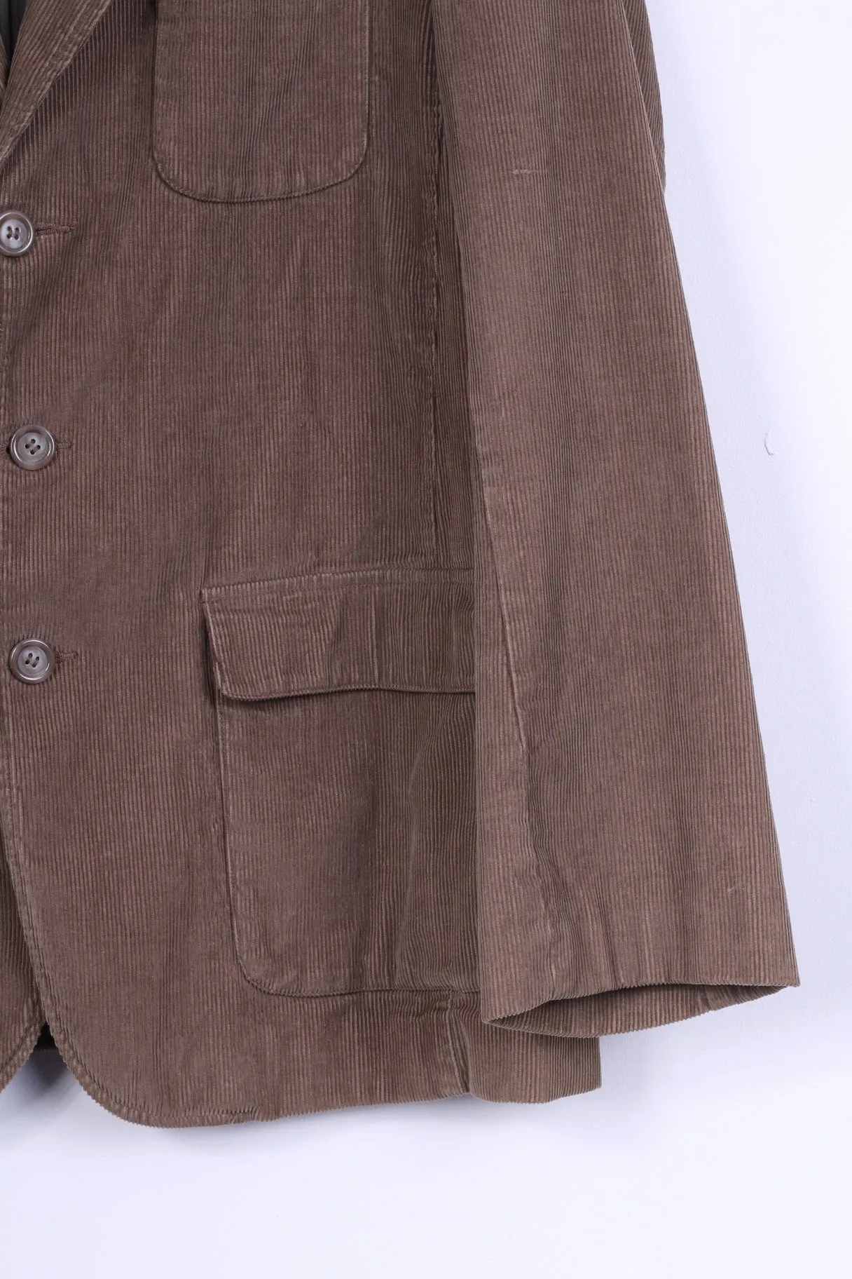 Le Shark Mens XL Jacket Brown Corduroy Cotton Shoulder Pads Single Breasted