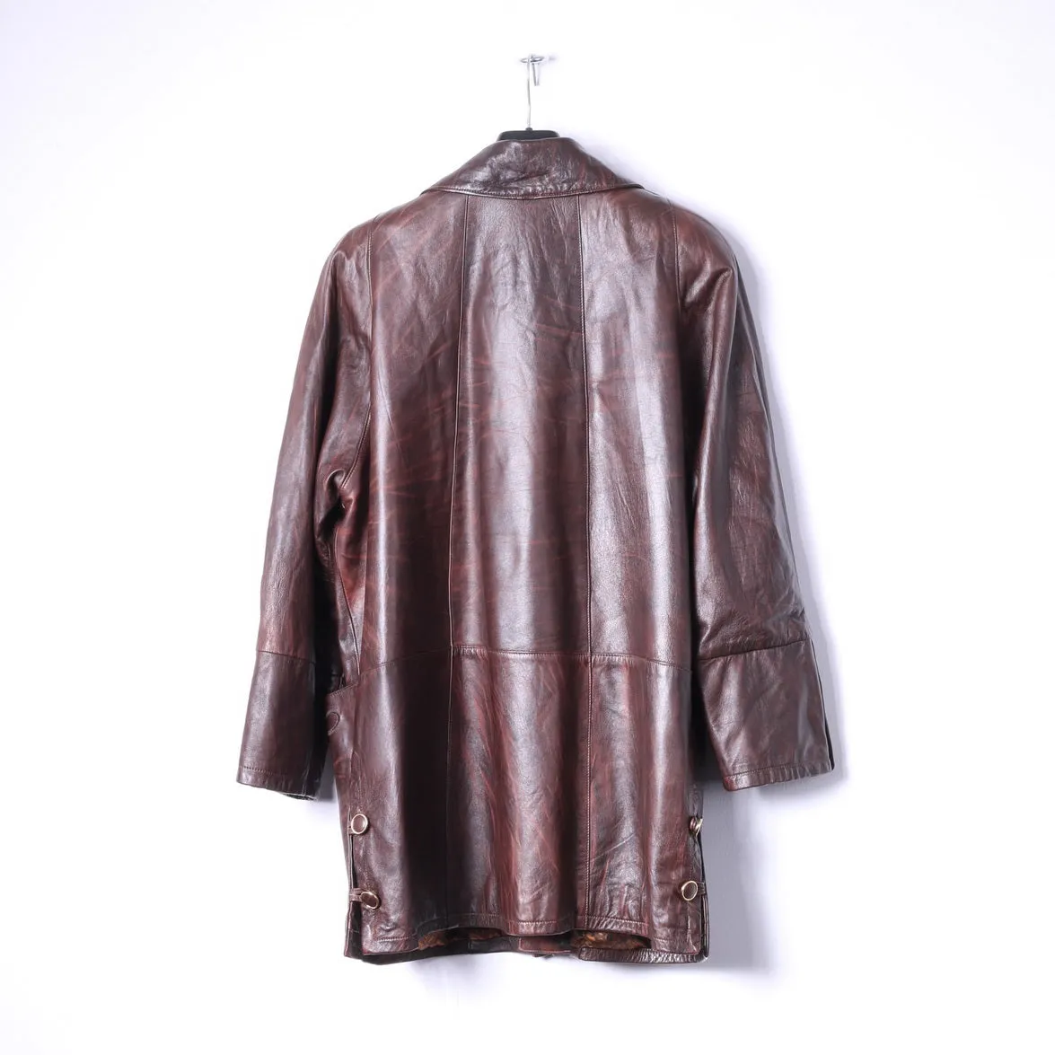 Leather Stil Confezioni Womens L Jacket Brown Leather Vintage Shoulder Pads Italy