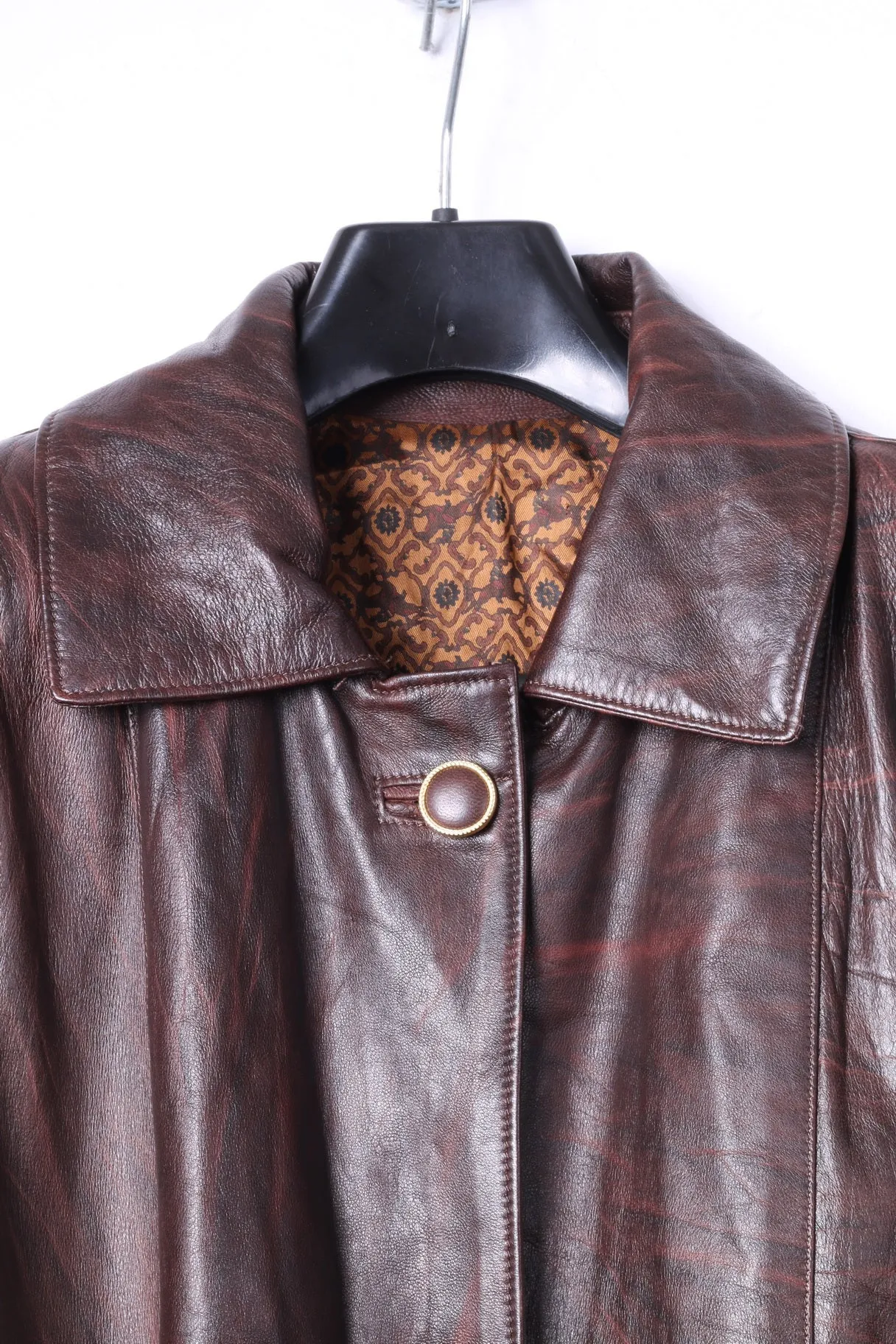 Leather Stil Confezioni Womens L Jacket Brown Leather Vintage Shoulder Pads Italy