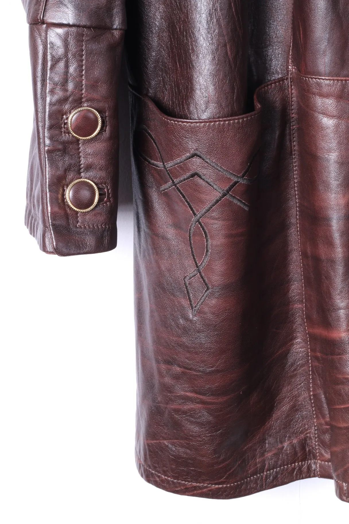 Leather Stil Confezioni Womens L Jacket Brown Leather Vintage Shoulder Pads Italy
