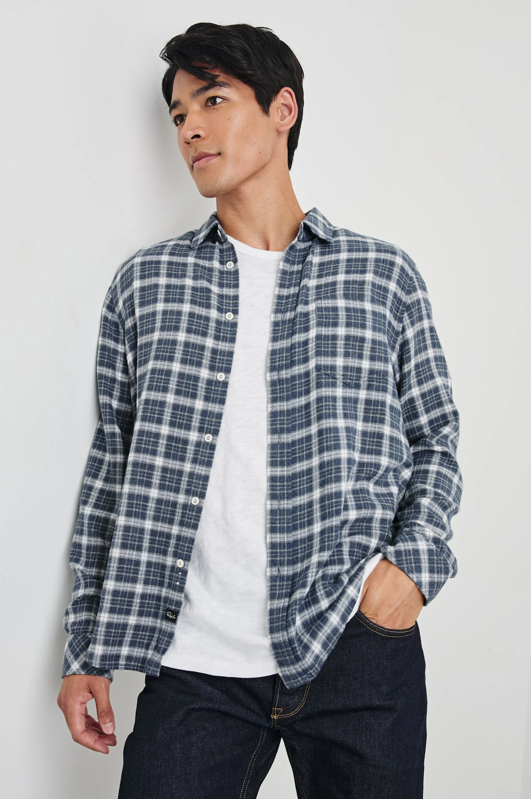 LENNOX SHIRT - DENIM WHITE GREY Rails