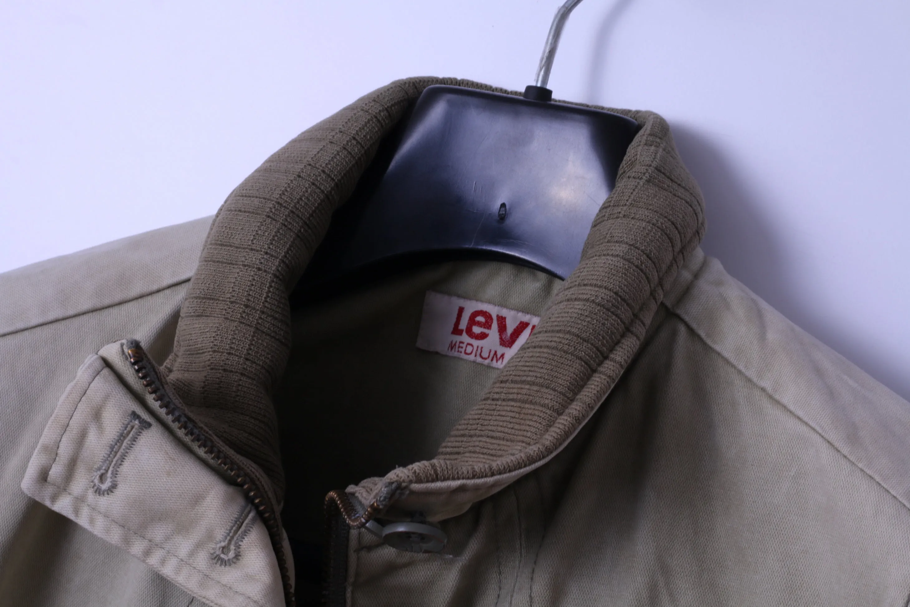 Levi's Womens M Jacket Bomber Khaki Cotton Paded Classic Full Zipper Top