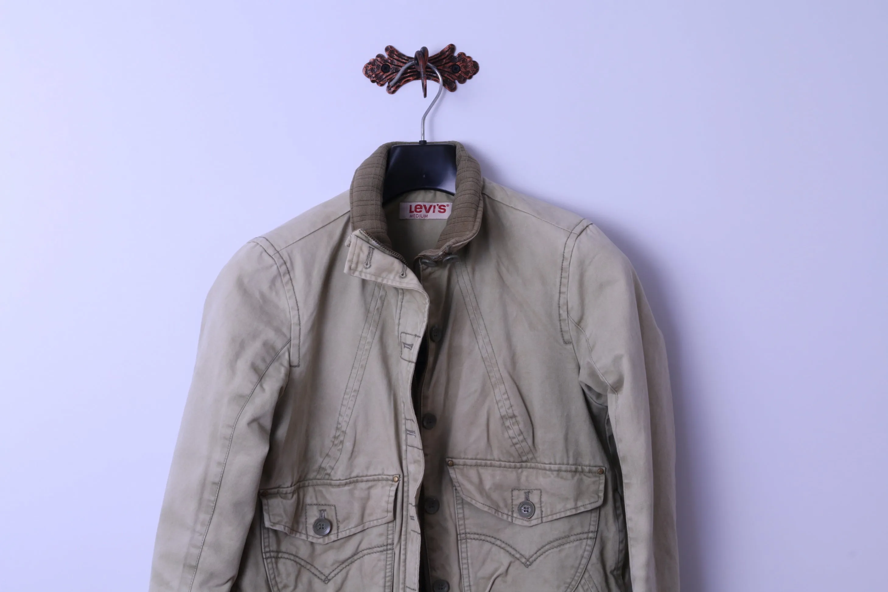 Levi's Womens M Jacket Bomber Khaki Cotton Paded Classic Full Zipper Top