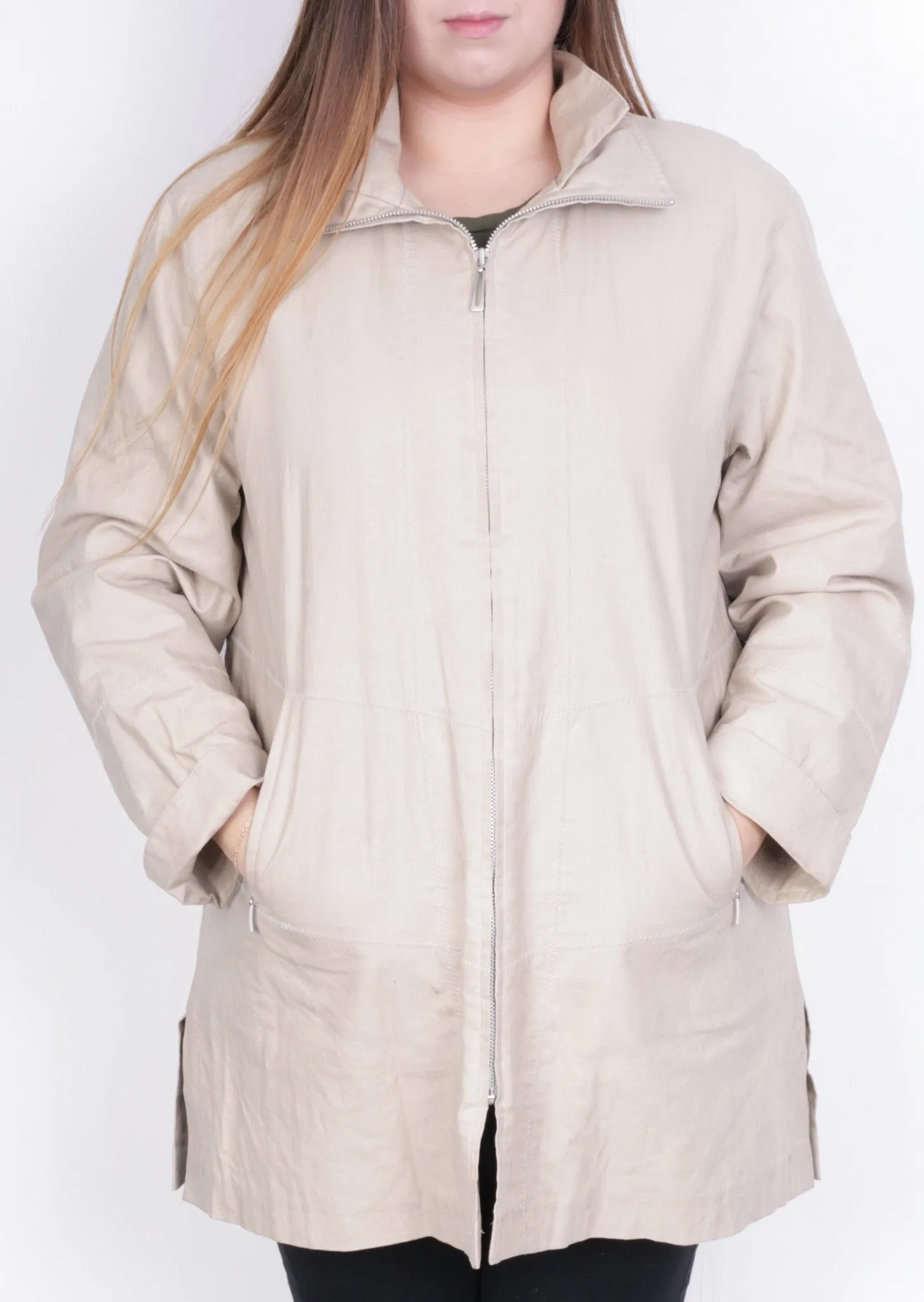 Loft Fashion Womens 42 L Coat Jacket Beige Full Zipper Linen