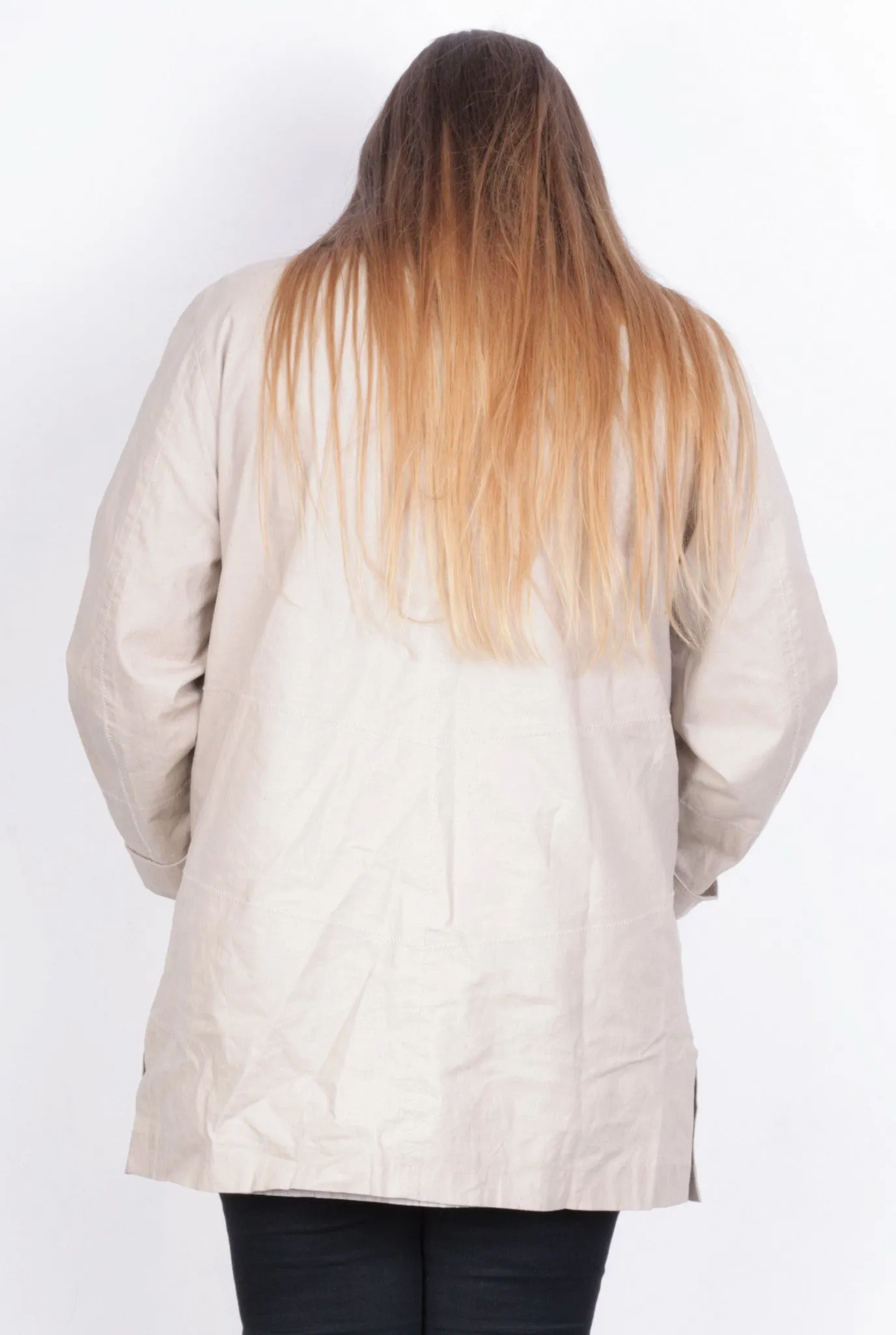 Loft Fashion Womens 42 L Coat Jacket Beige Full Zipper Linen