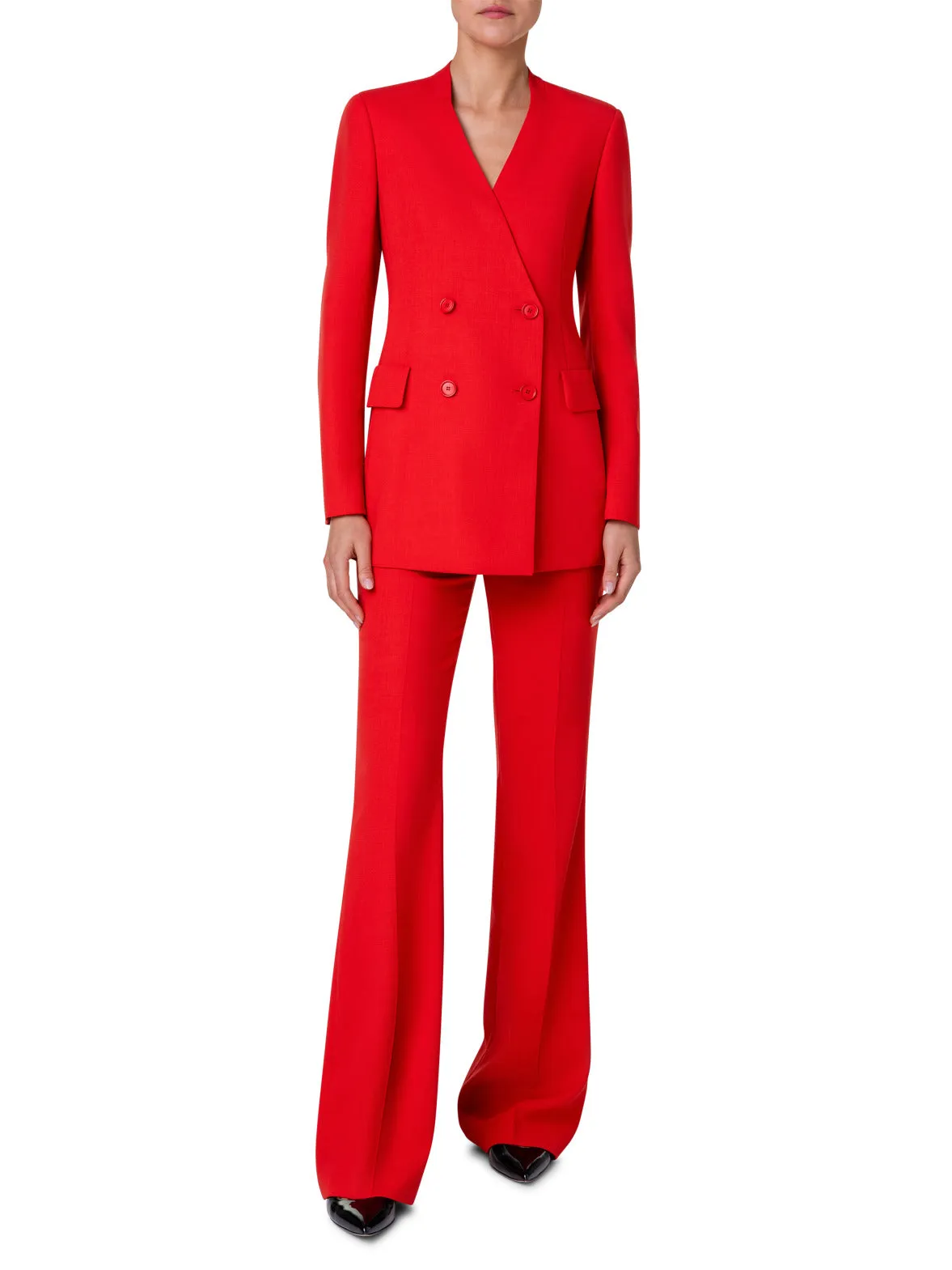 Long Double-Breasted Jacket in Wool Double-Face Akris