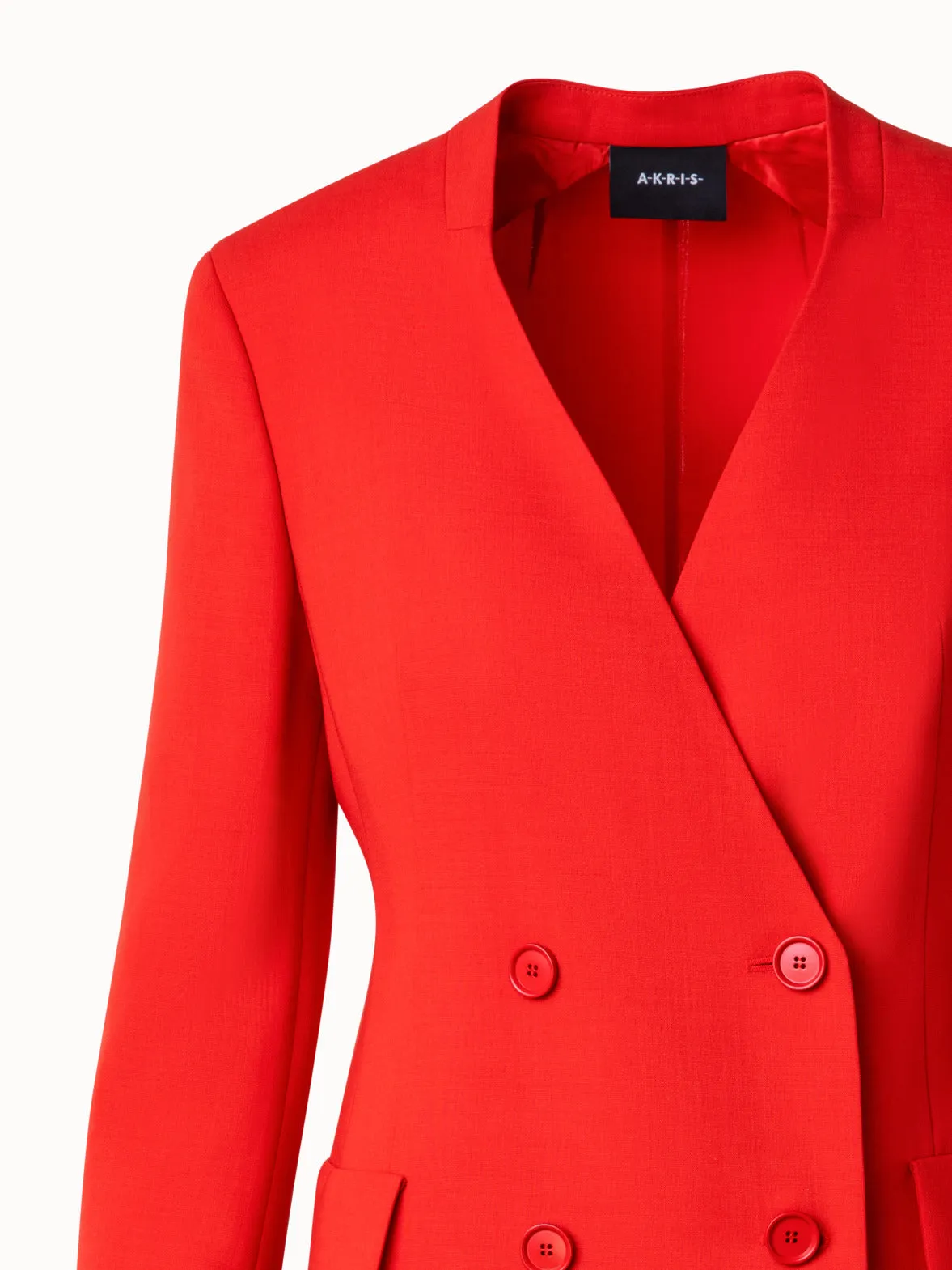 Long Double-Breasted Jacket in Wool Double-Face Akris