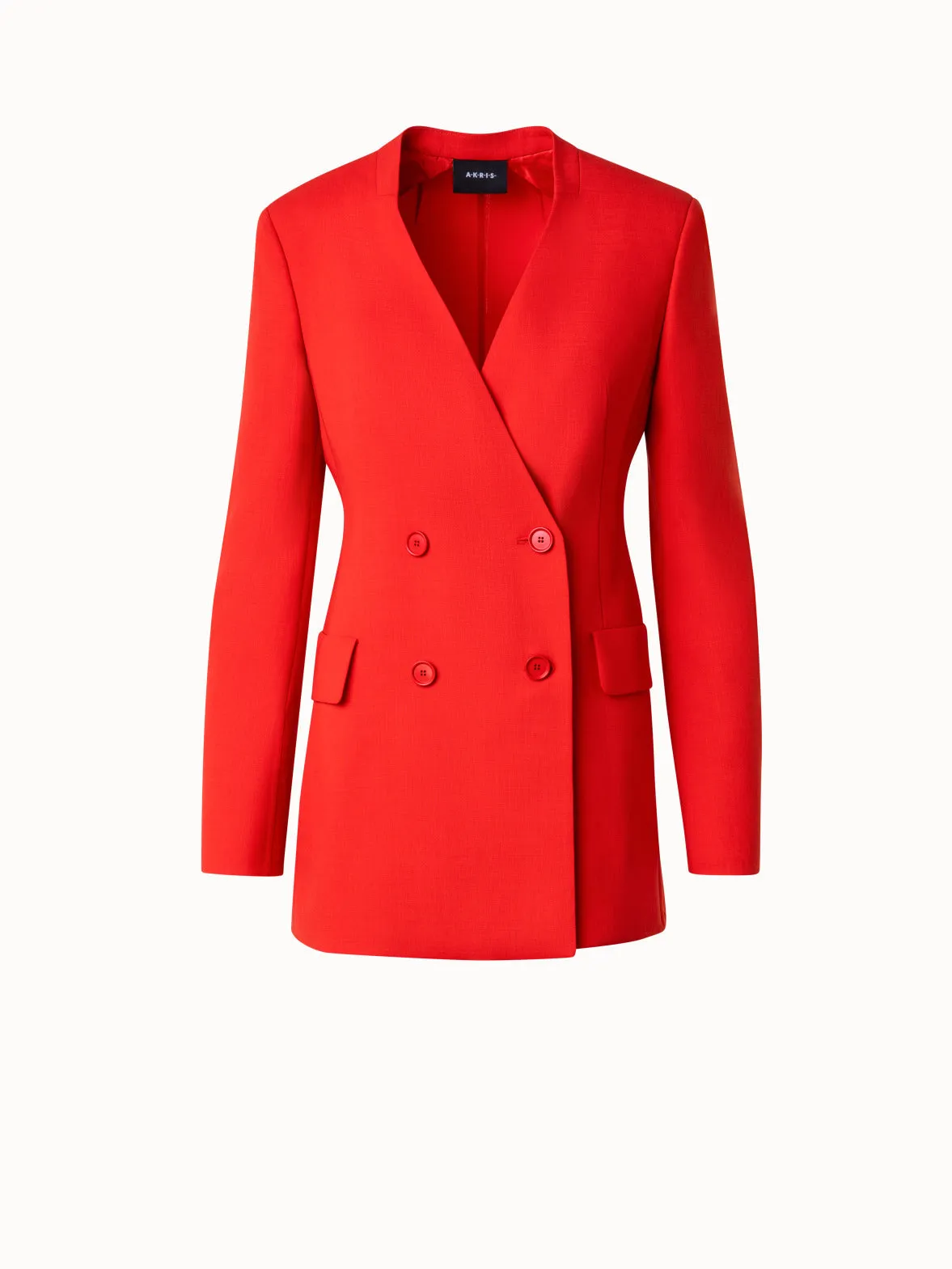 Long Double-Breasted Jacket in Wool Double-Face Akris
