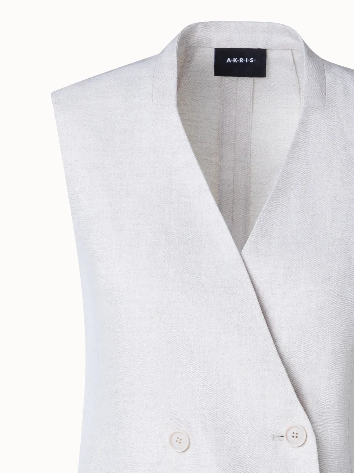 Long Double-Breasted Linen Gilet Akris