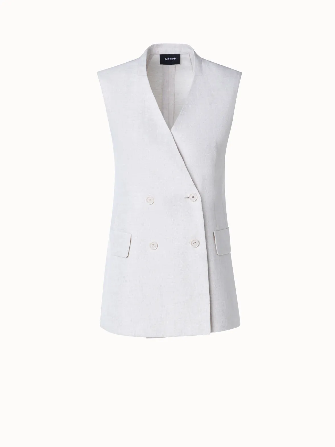 Long Double-Breasted Linen Gilet Akris
