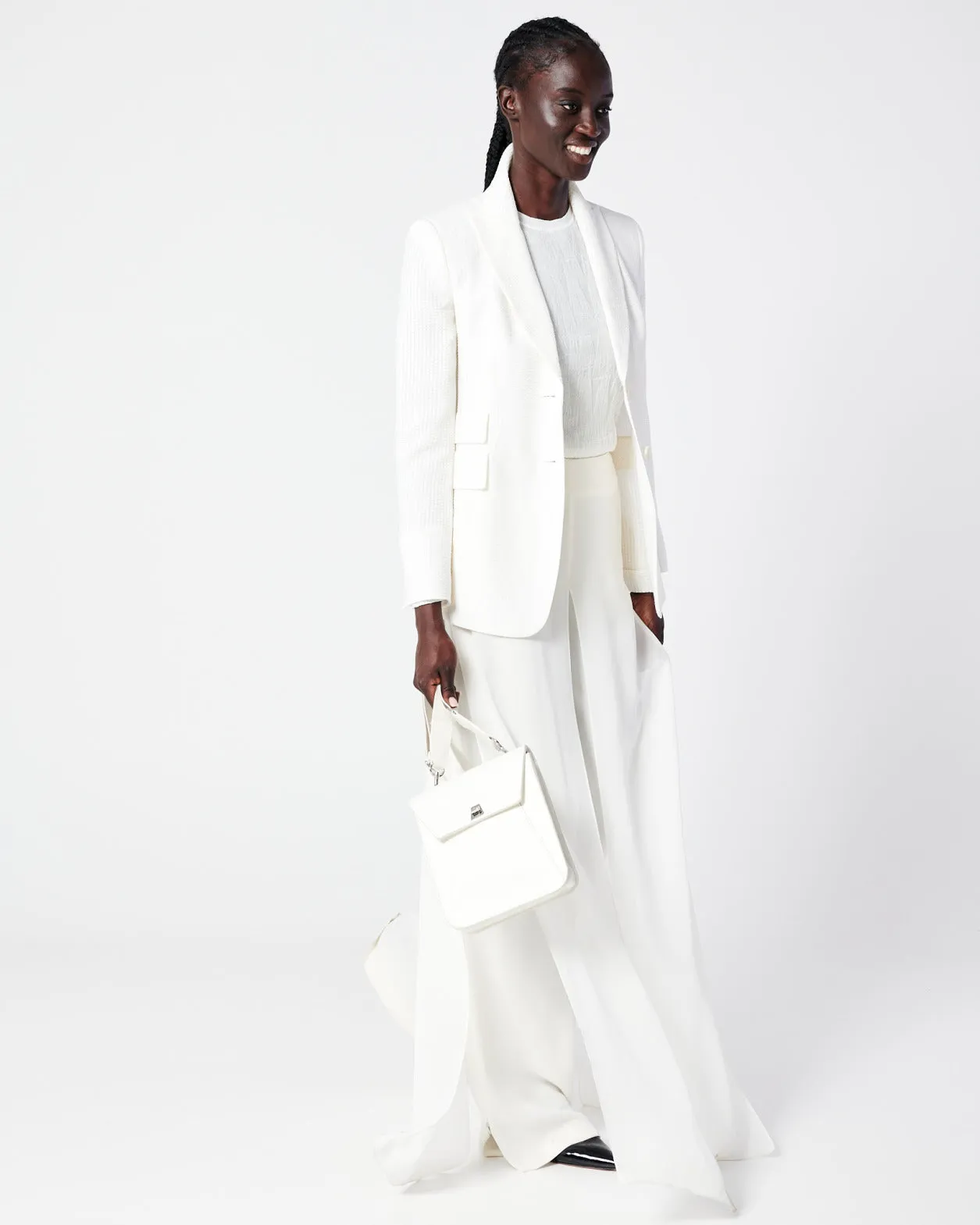 Long Silk Blend Seersucker Jacket Akris