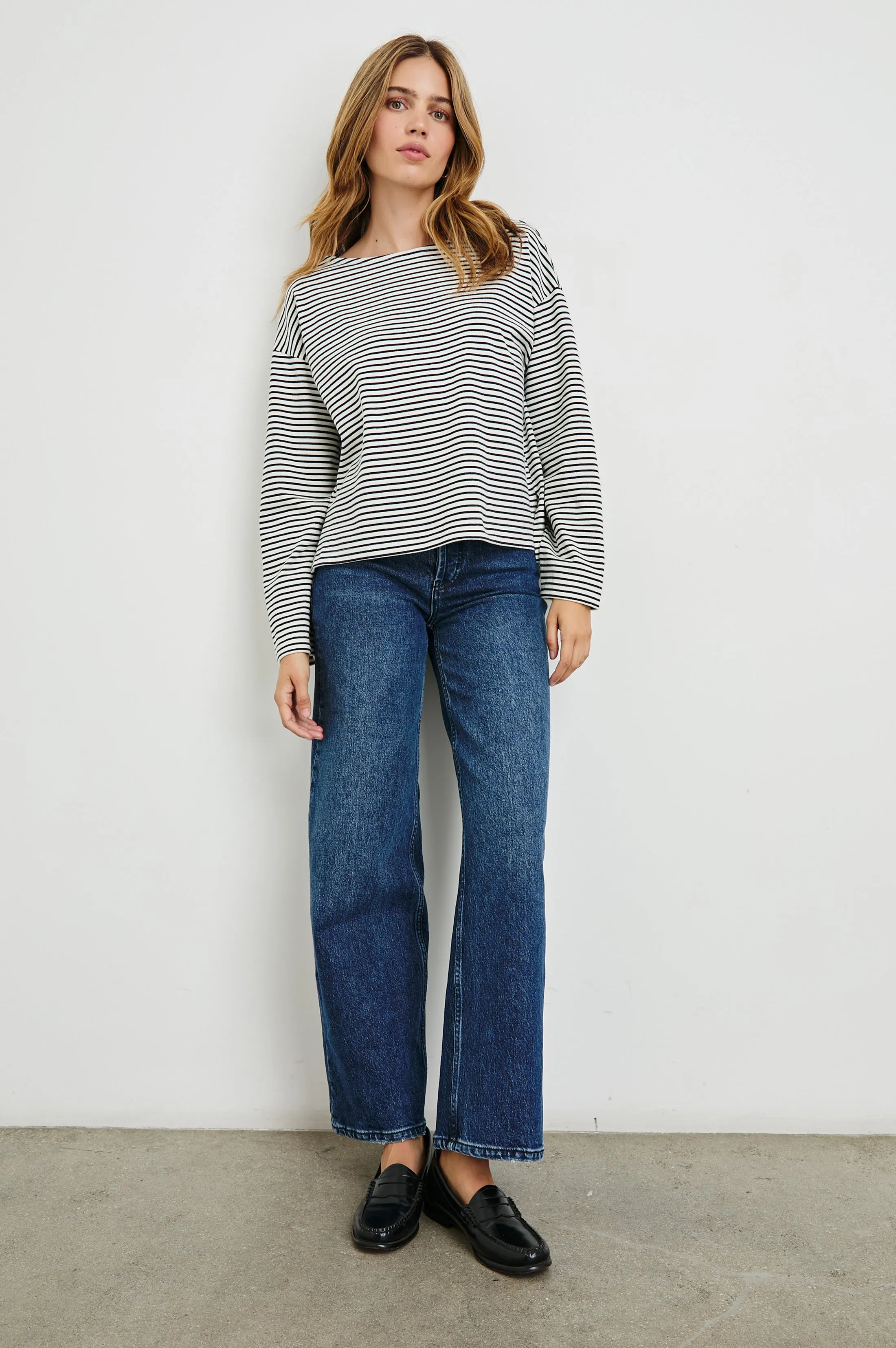 MACY TOP - IVORY NAVY MICRO STRIPE Rails