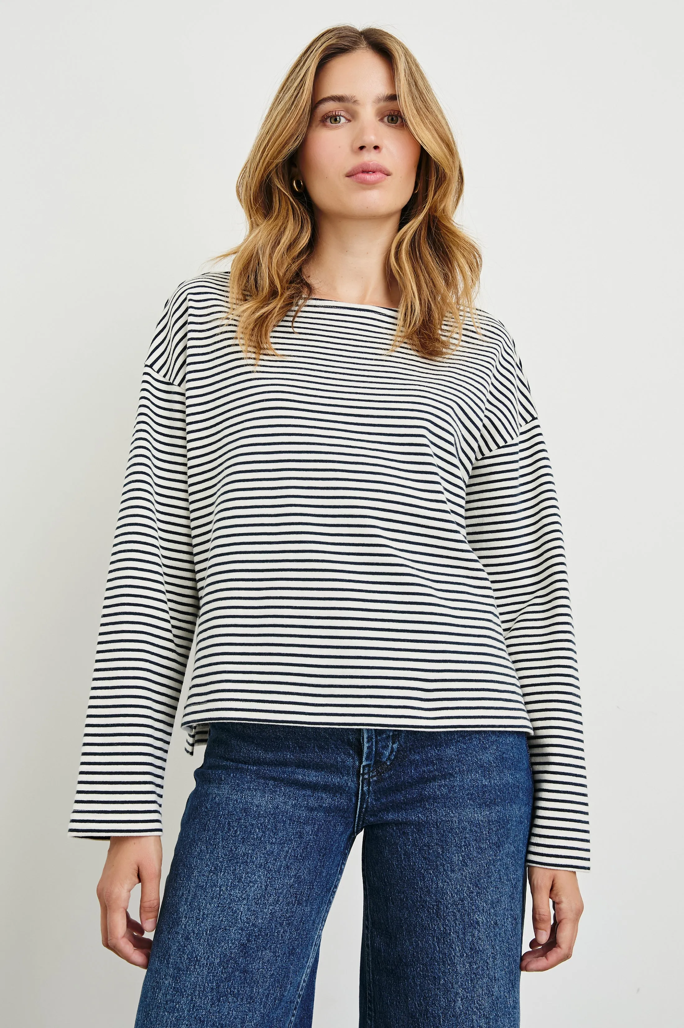 MACY TOP - IVORY NAVY MICRO STRIPE Rails