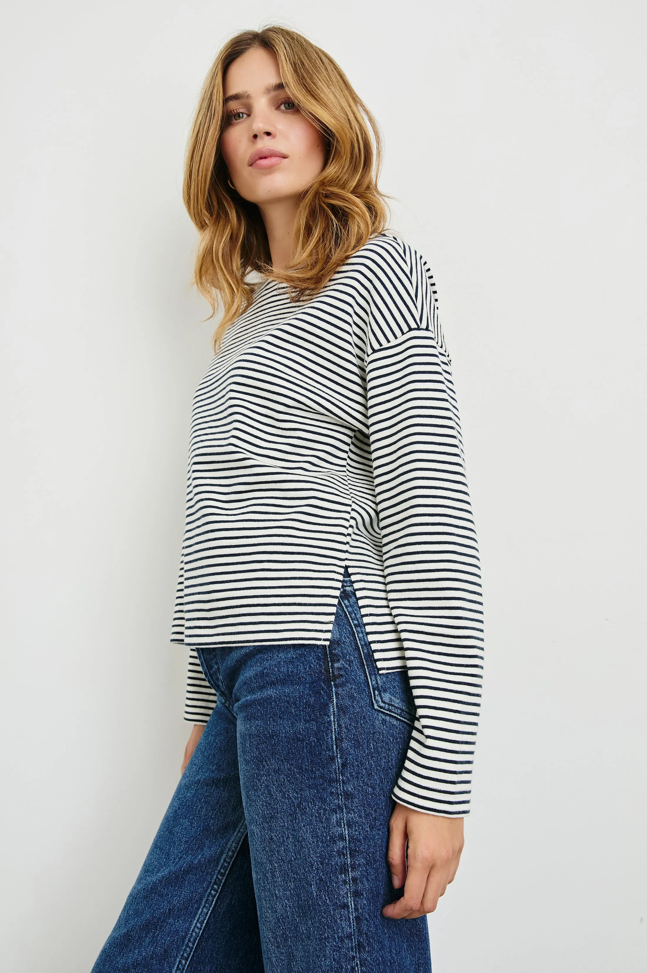 MACY TOP - IVORY NAVY MICRO STRIPE Rails