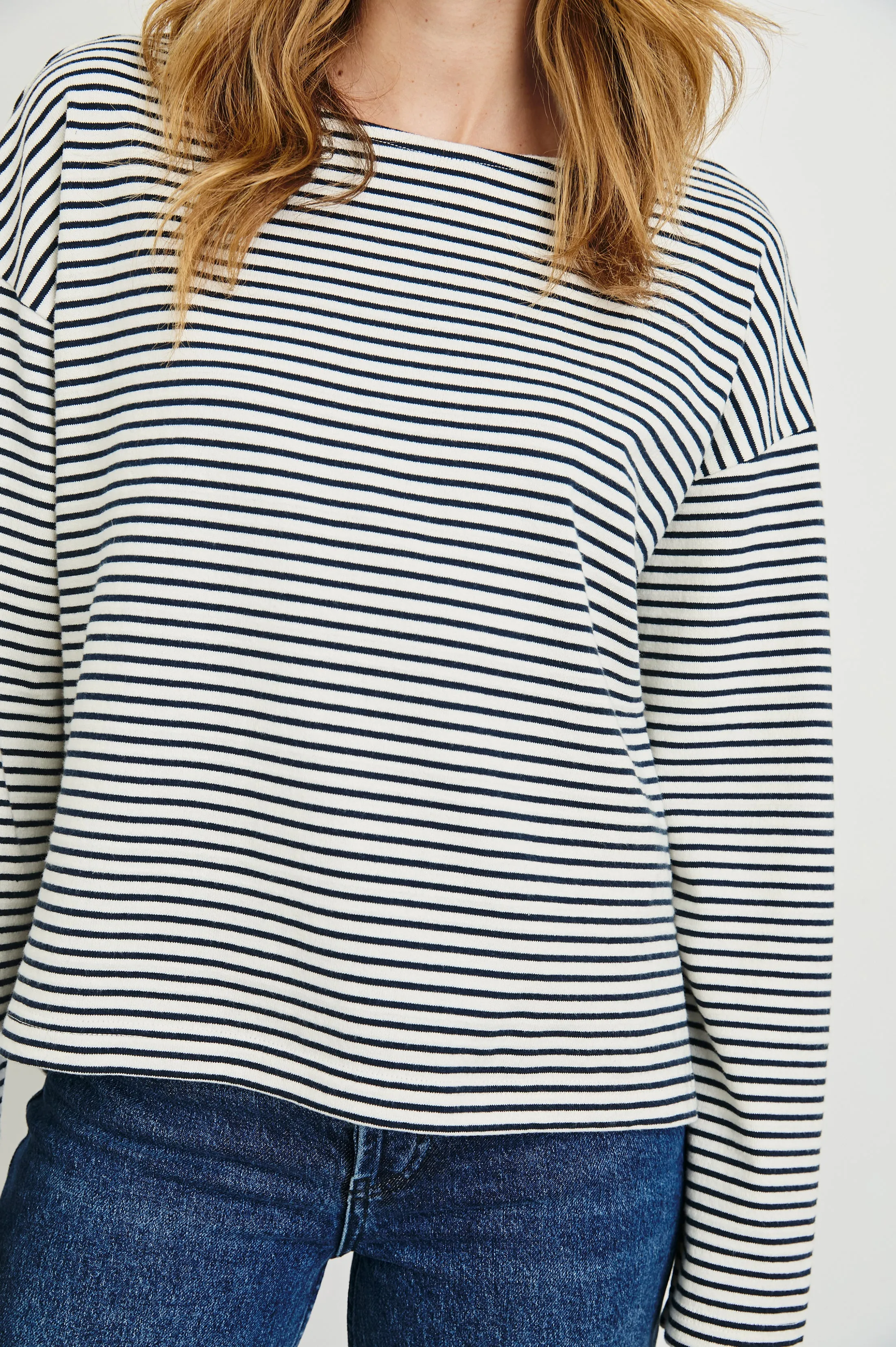 MACY TOP - IVORY NAVY MICRO STRIPE Rails