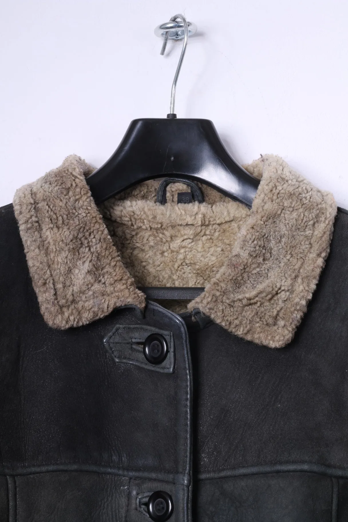 MADDOX Womens 38 M Jacket Dark Green Vintage Buttoned Leather Warm Coat