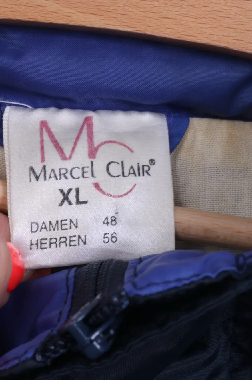 Marcel Clair Mens XL Jacket Blue Retro Nylon Hidden Hood Rain Coat