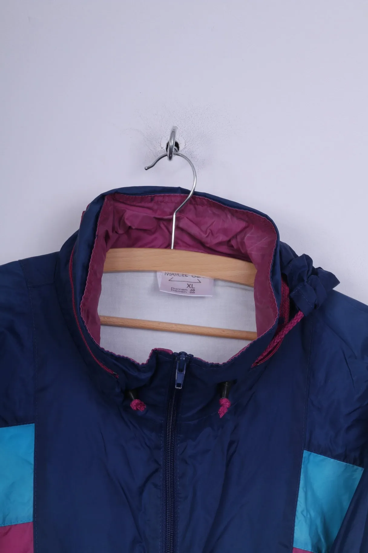 Marcel Clair Mens XL Jacket Blue Vintage Nylon Hidden Hood Active Wear